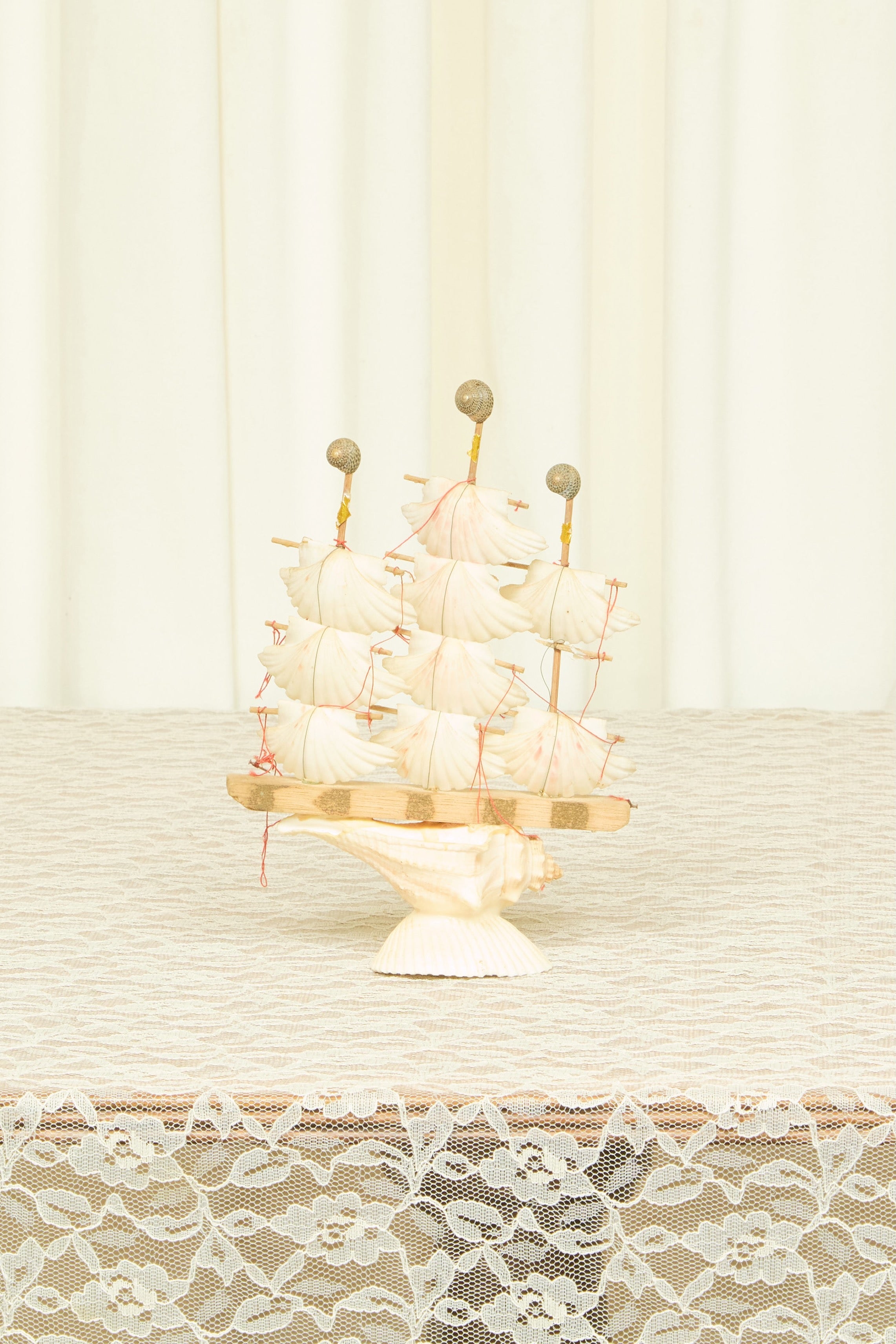 Vintage Seashell Sailboat Figurine