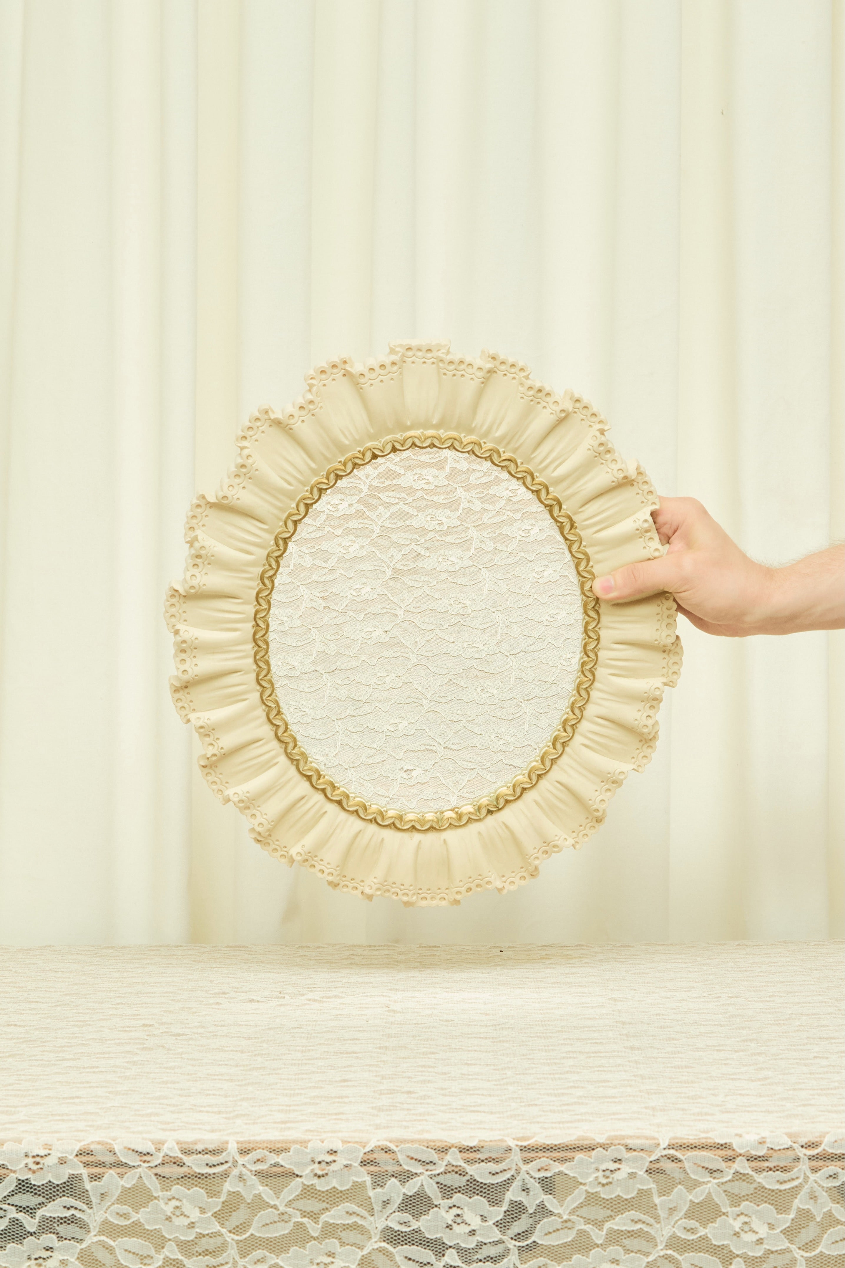 Vintage Trompe L'oiel Ruffle Vanity/Wall Mirror
