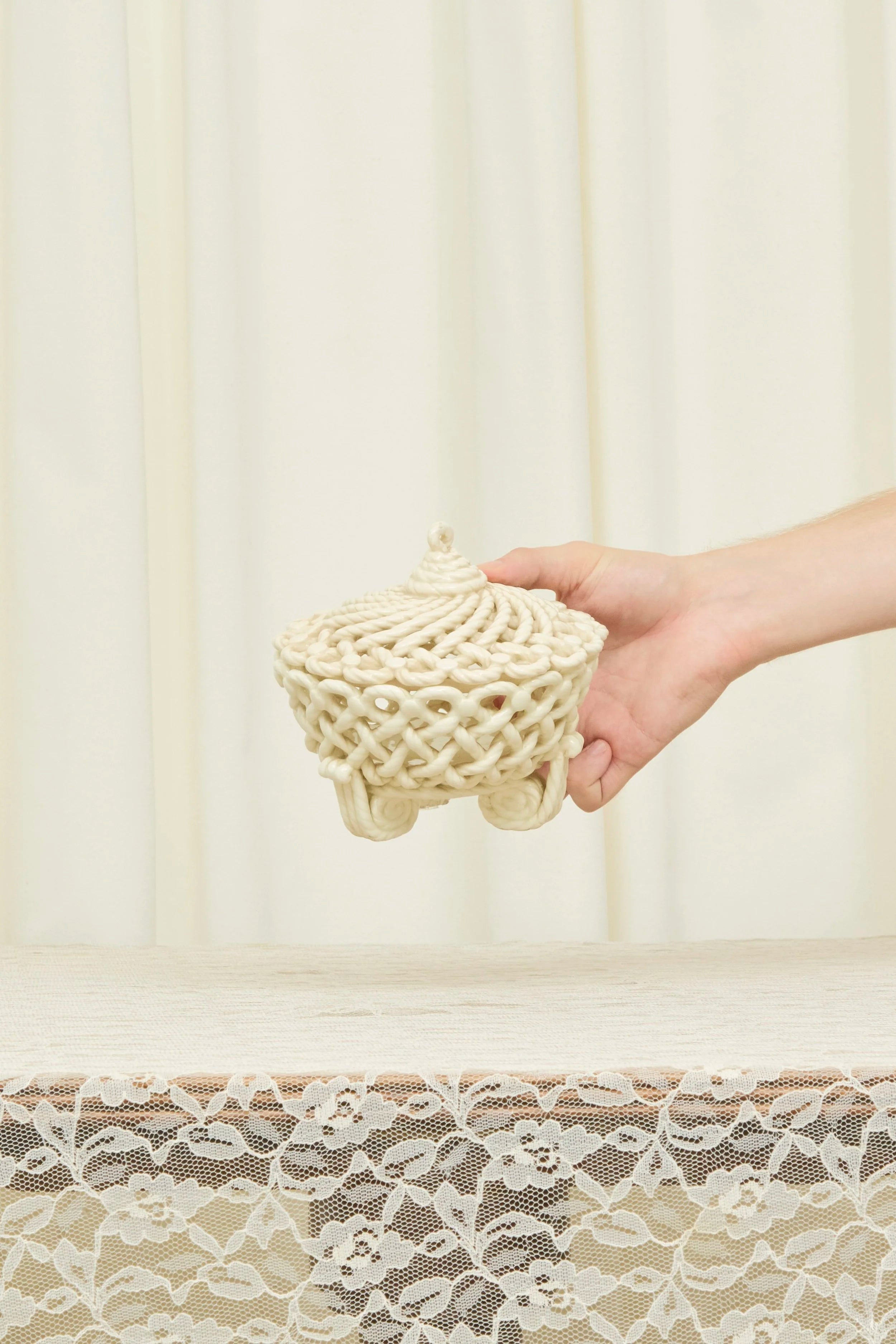 Vintage Woven Ceramic Trinket Dish