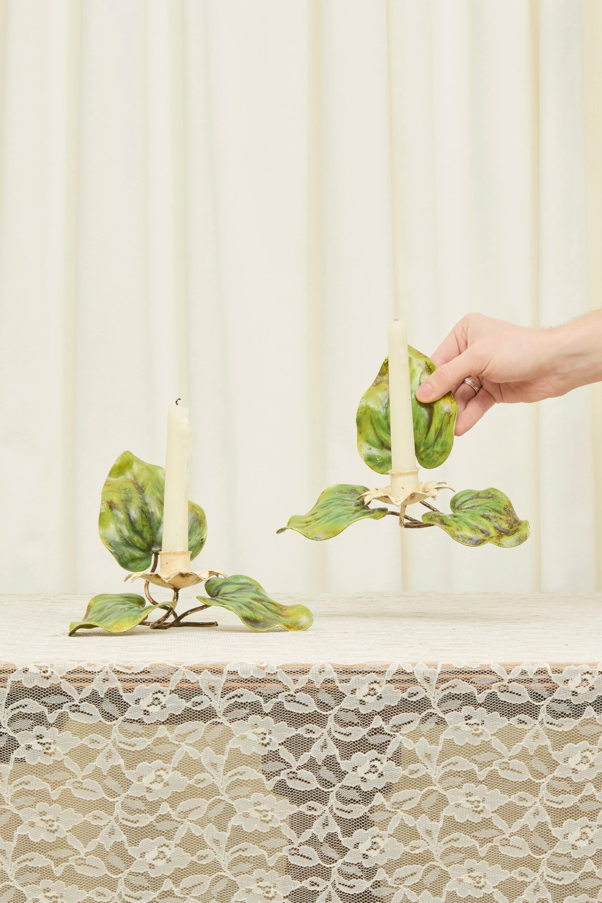 Vintage Metal Floral Candle Holders Set/2