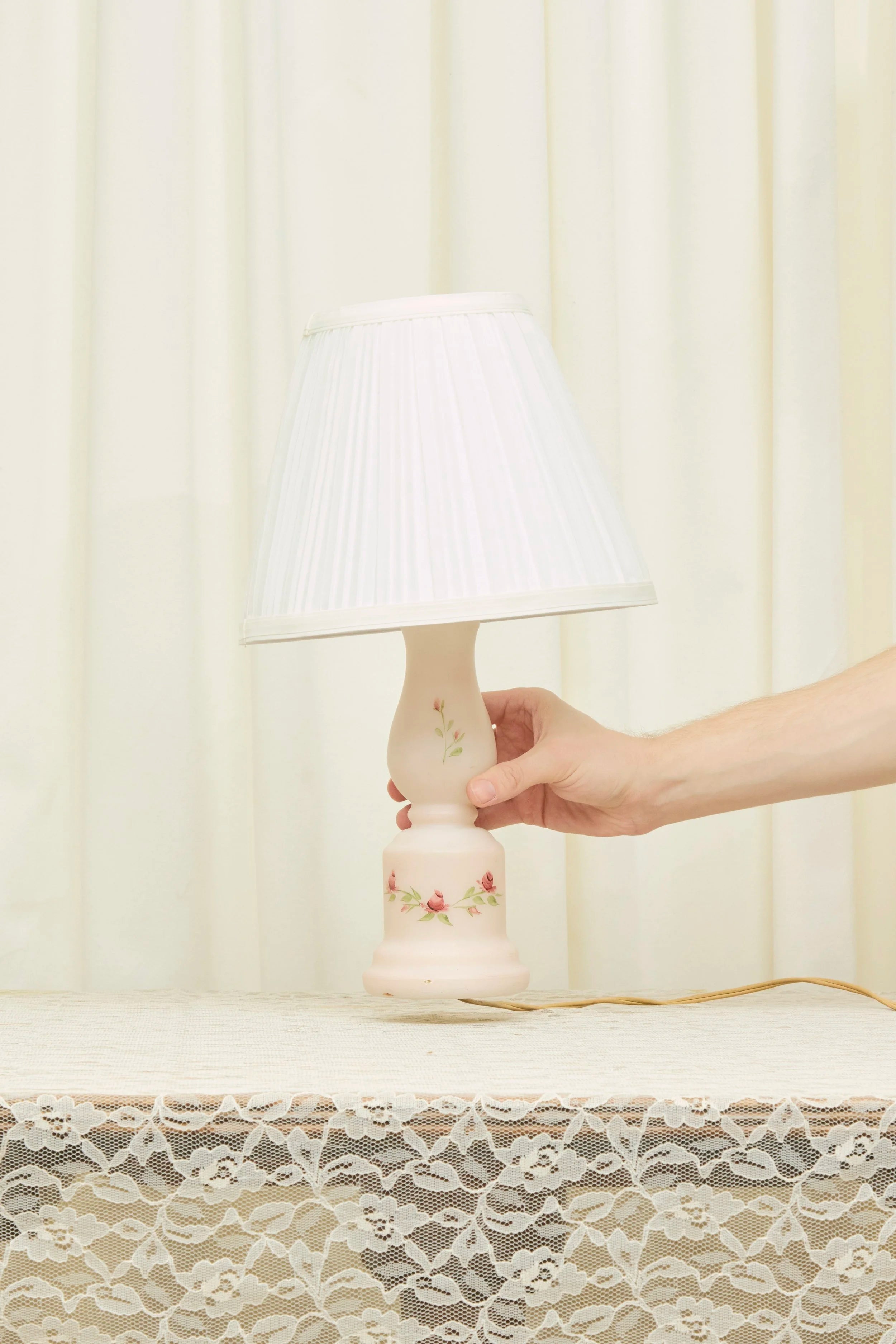 Vintage Hand-Painted Rose Lamp