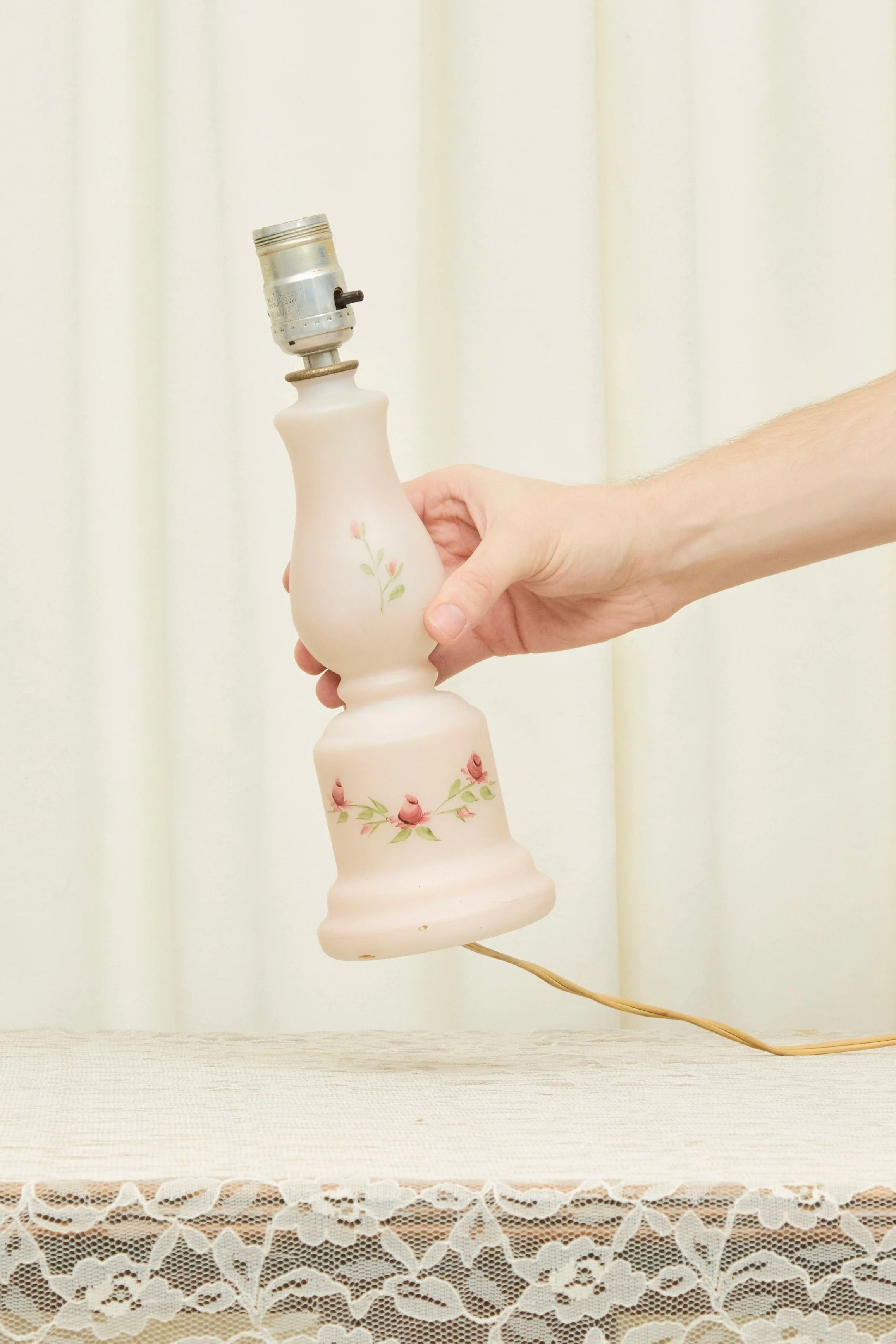 Vintage Hand-Painted Rose Lamp