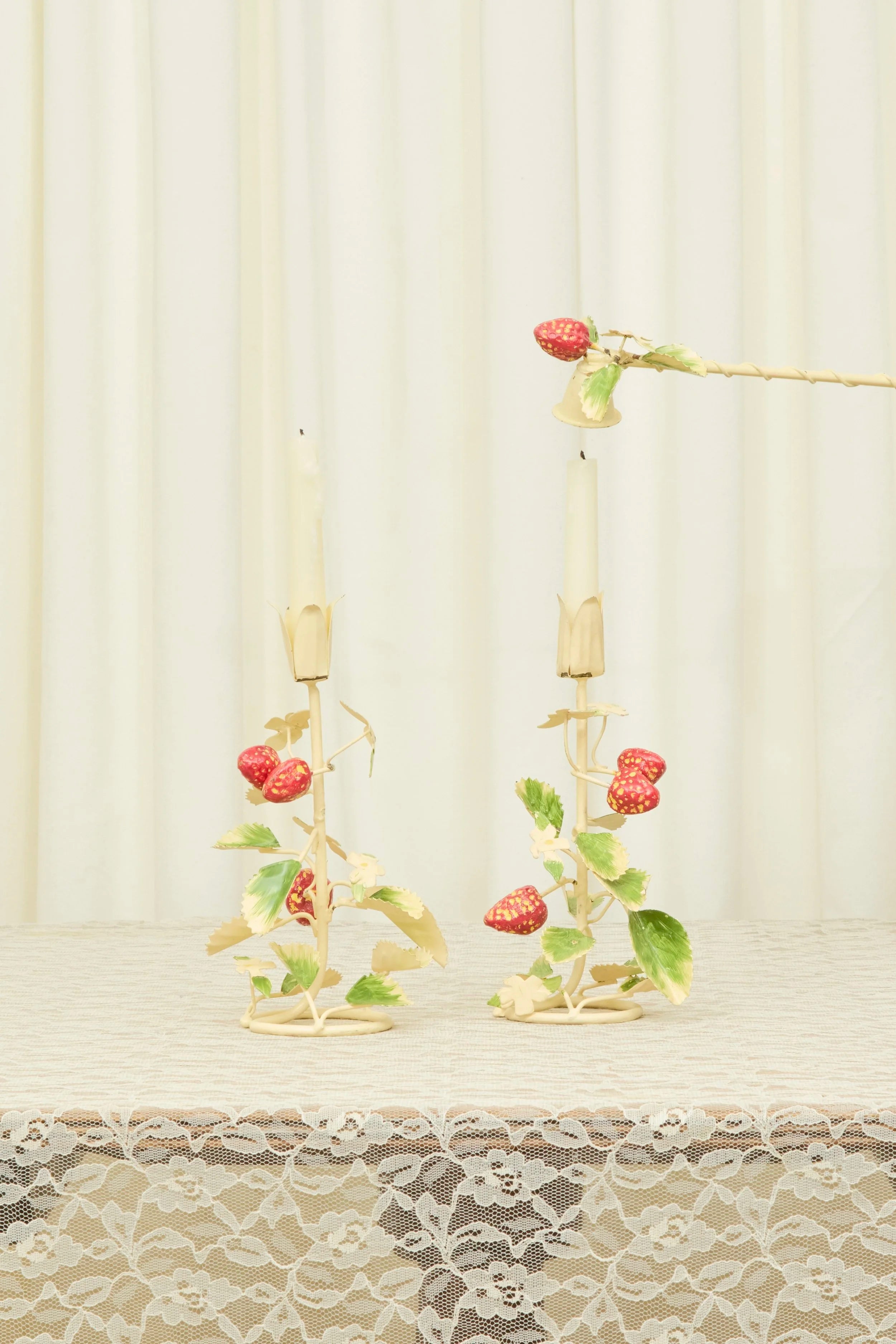 Vintage Metal Strawberry Candle Holders & Snuffer Set/3