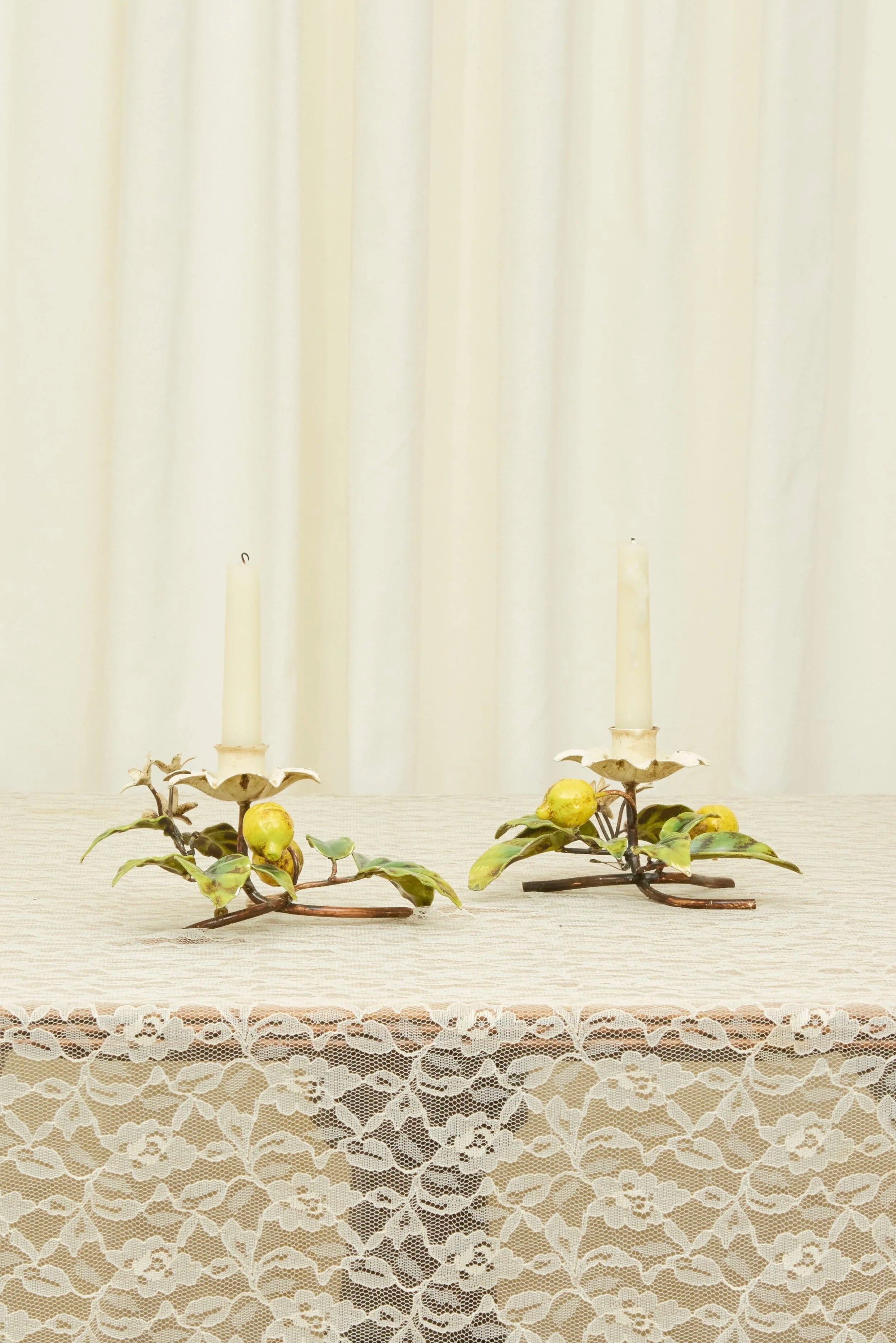 Vintage Rare Metal Lemon Candle Holders Set/2
