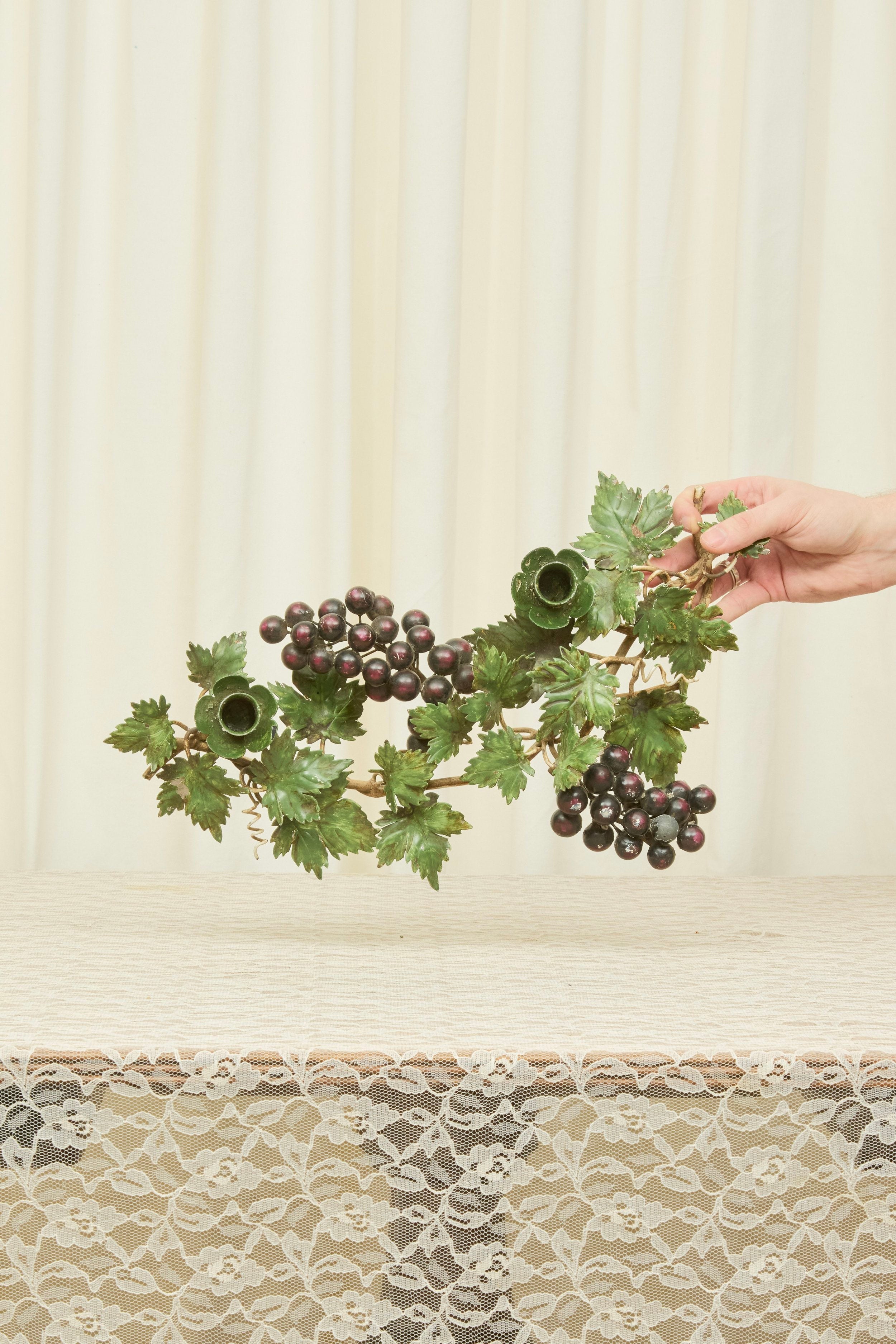 Vintage Metal Grape Vine Candle Holder
