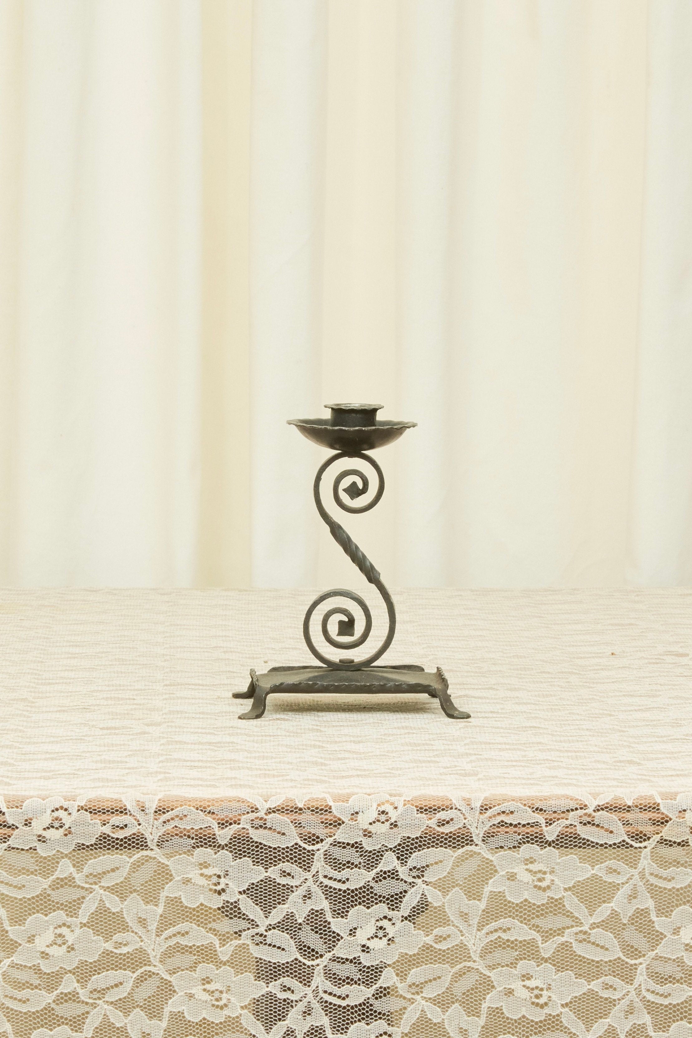 Vintage Forged Scroll Candle Holder