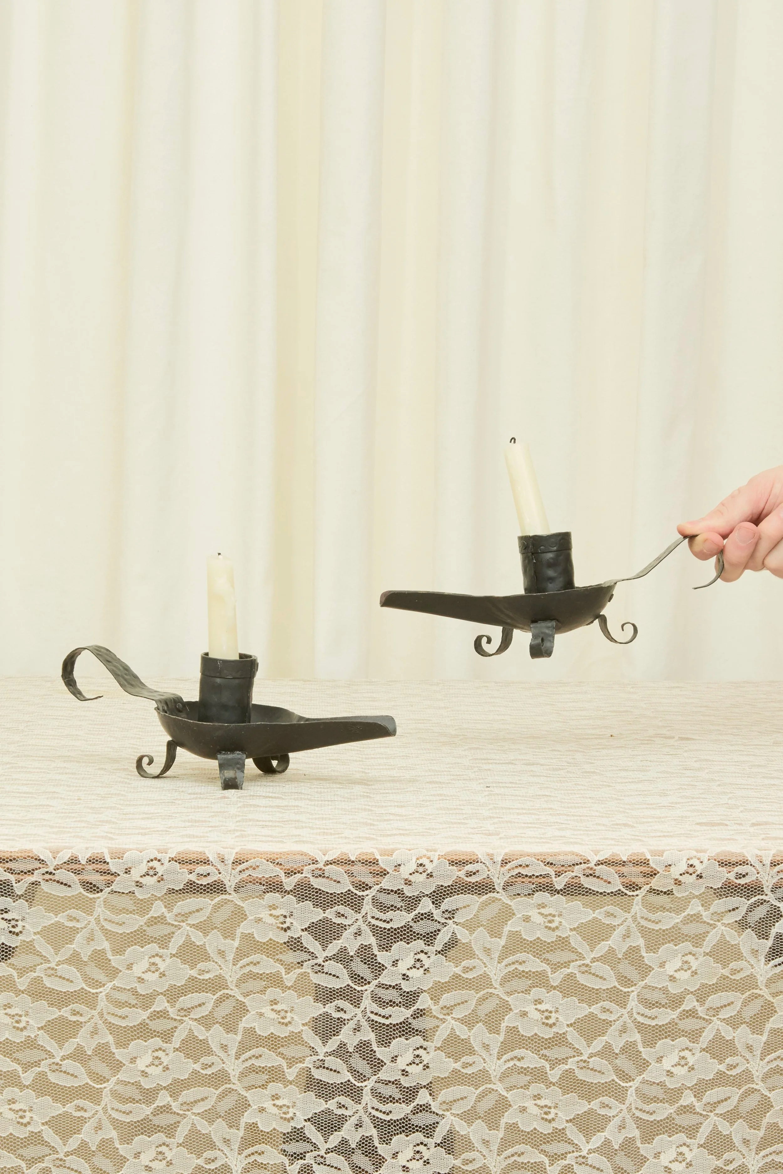 Vintage Forged Iron Candle Holder Set/2