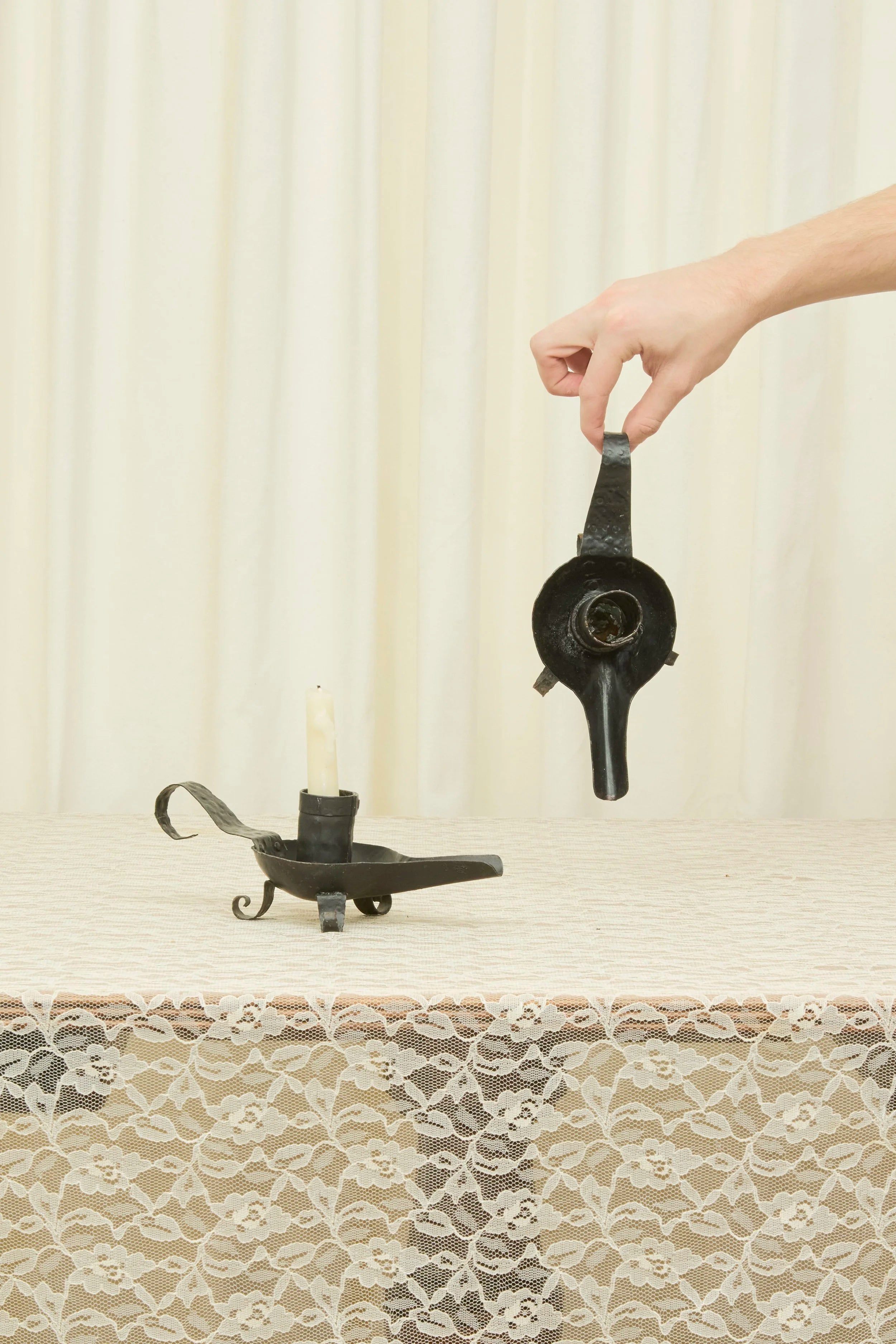 Vintage Forged Iron Candle Holder Set/2