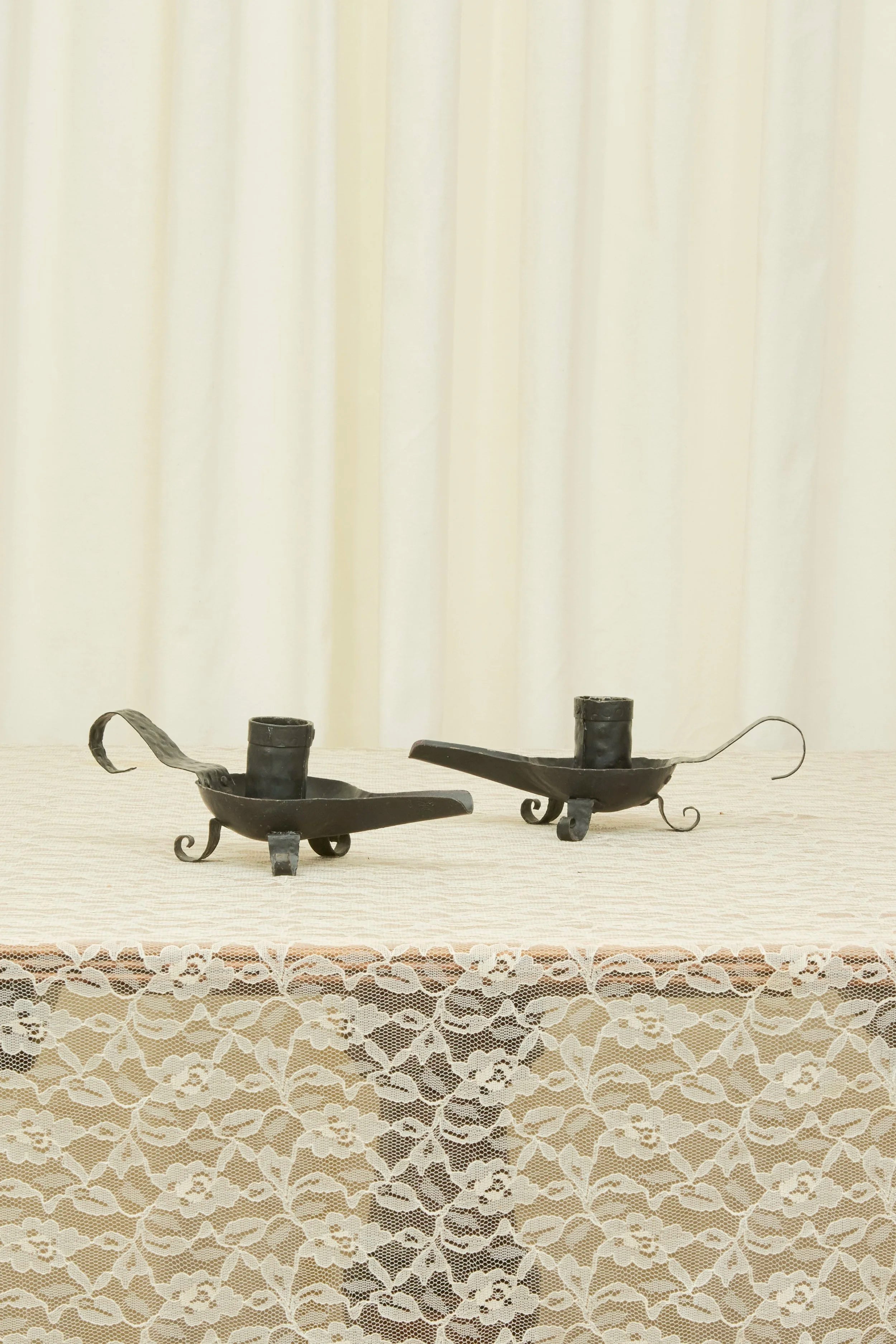 Vintage Forged Iron Candle Holder Set/2
