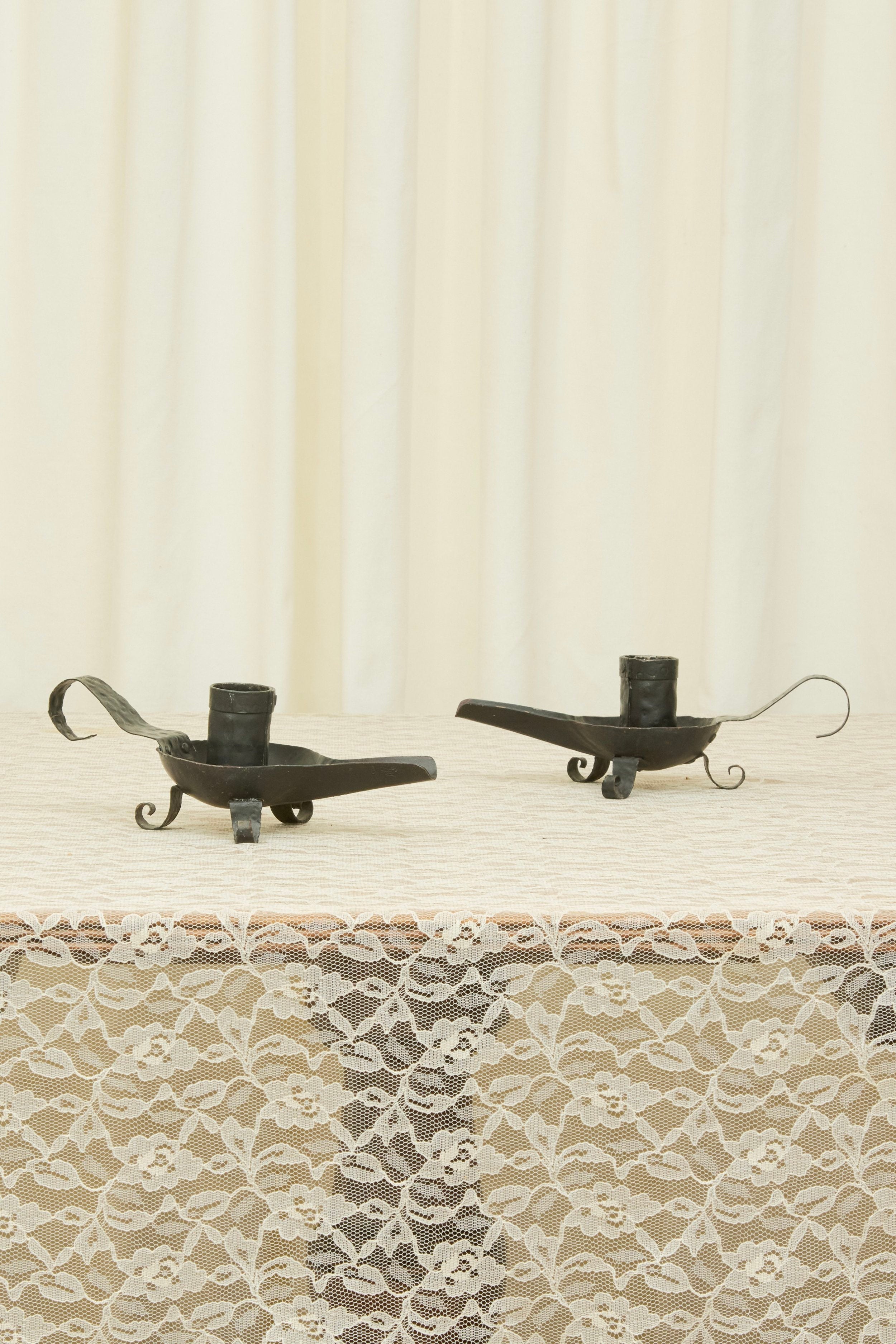 Vintage Forged Iron Candle Holder Set/2