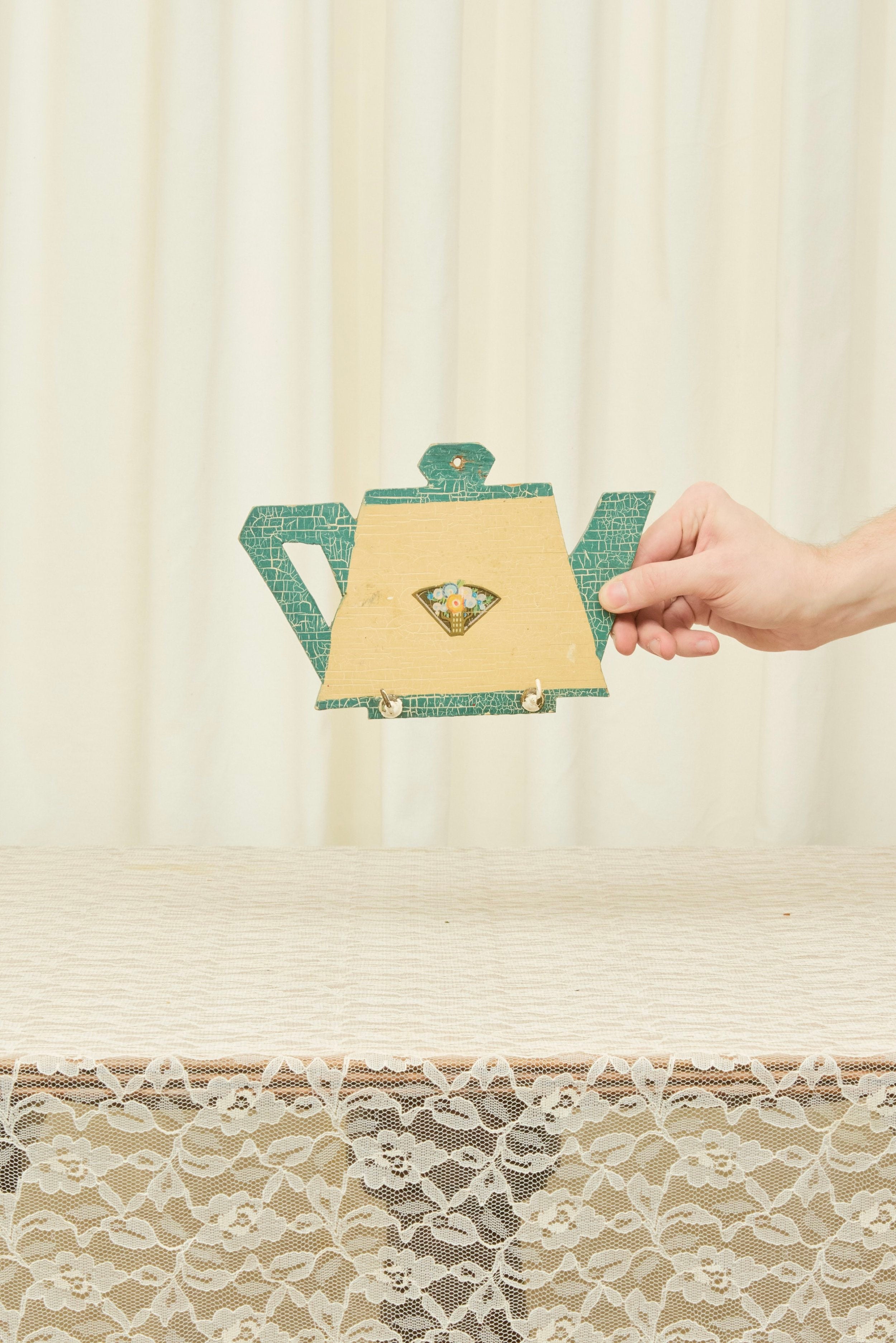 Vintage Crackle Teapot Wall Hook