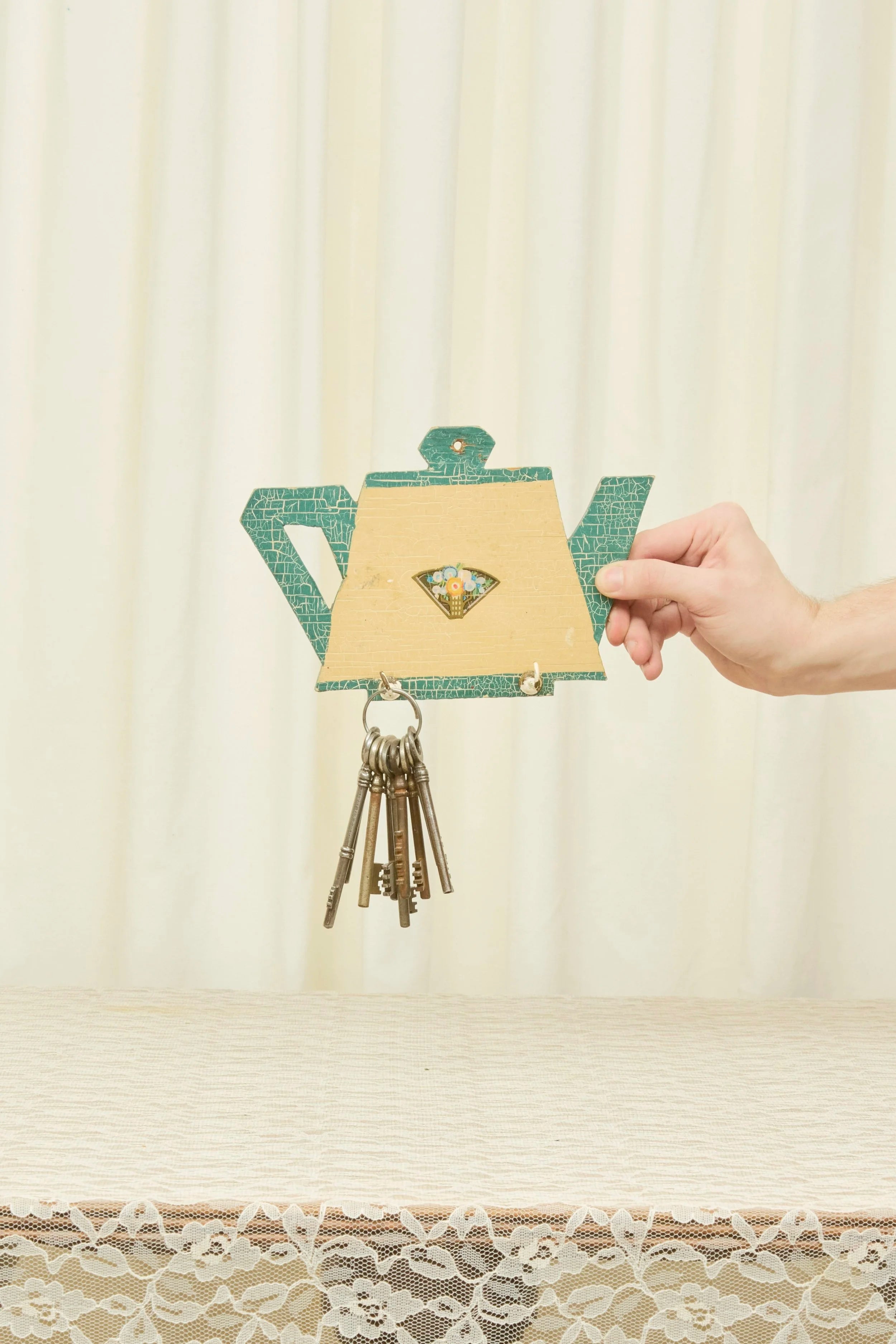 Vintage Crackle Teapot Wall Hook