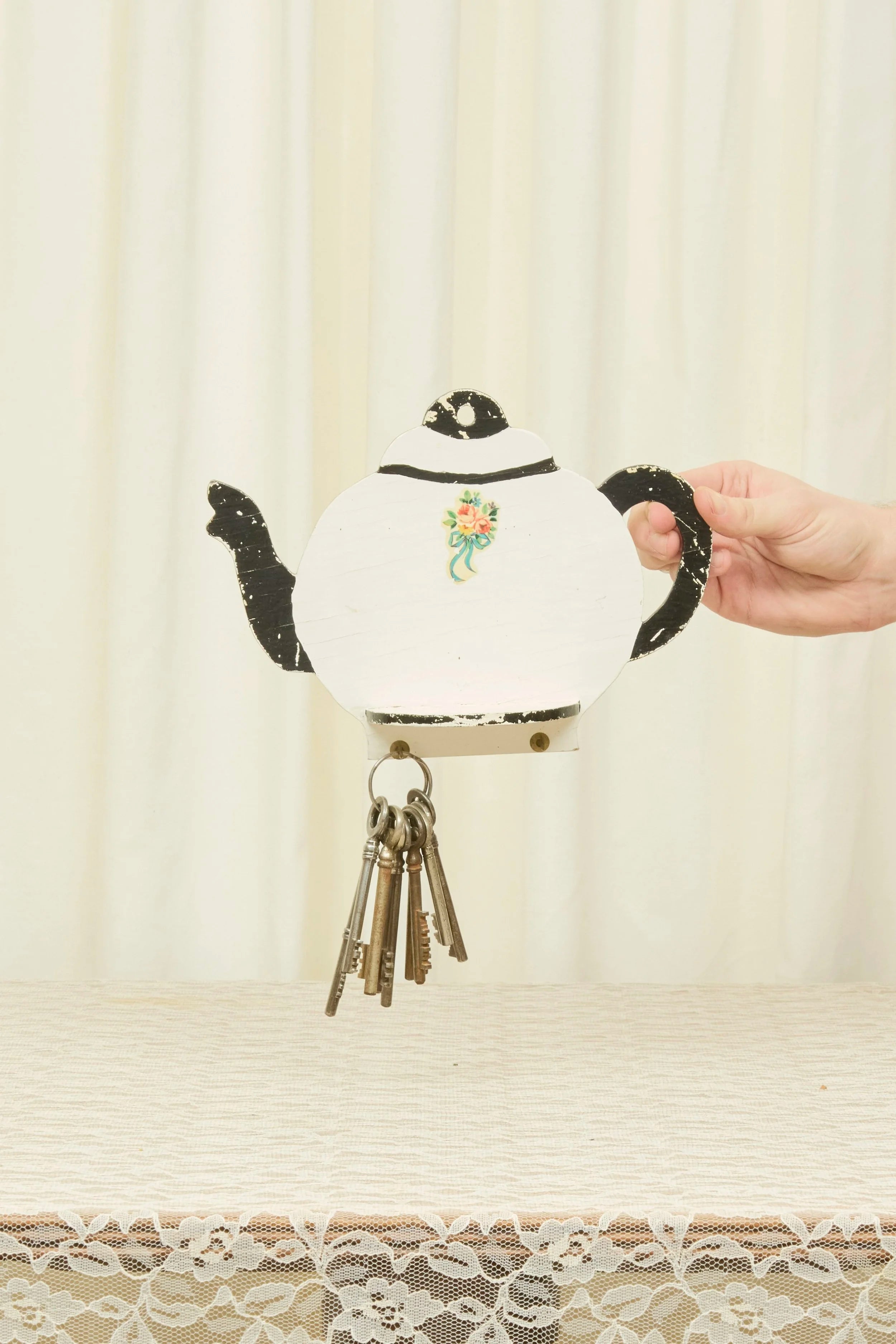 Vintage Floral Teapot Wall Shelf/Hook