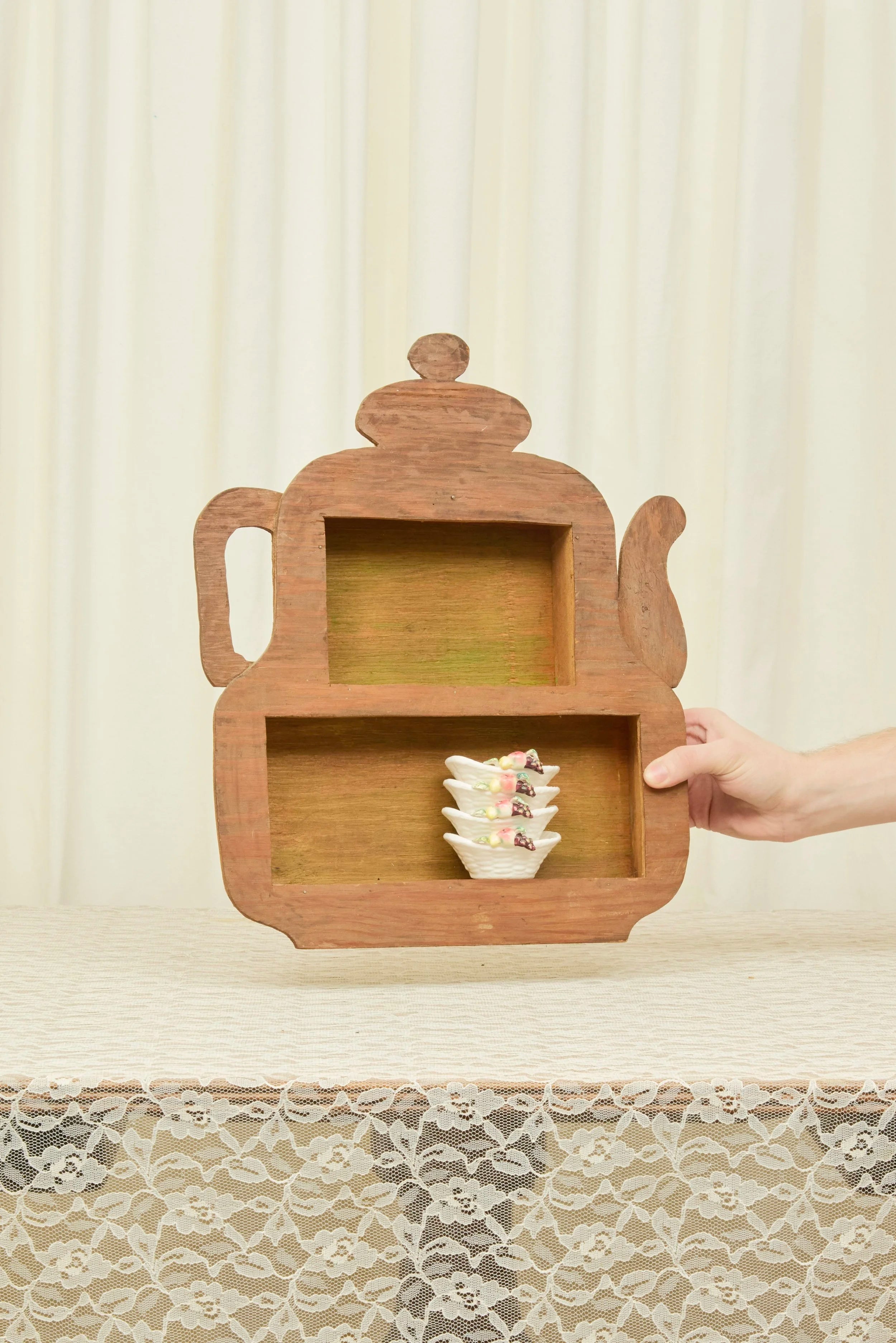 Vintage Wooden Teapot Wall Shelf