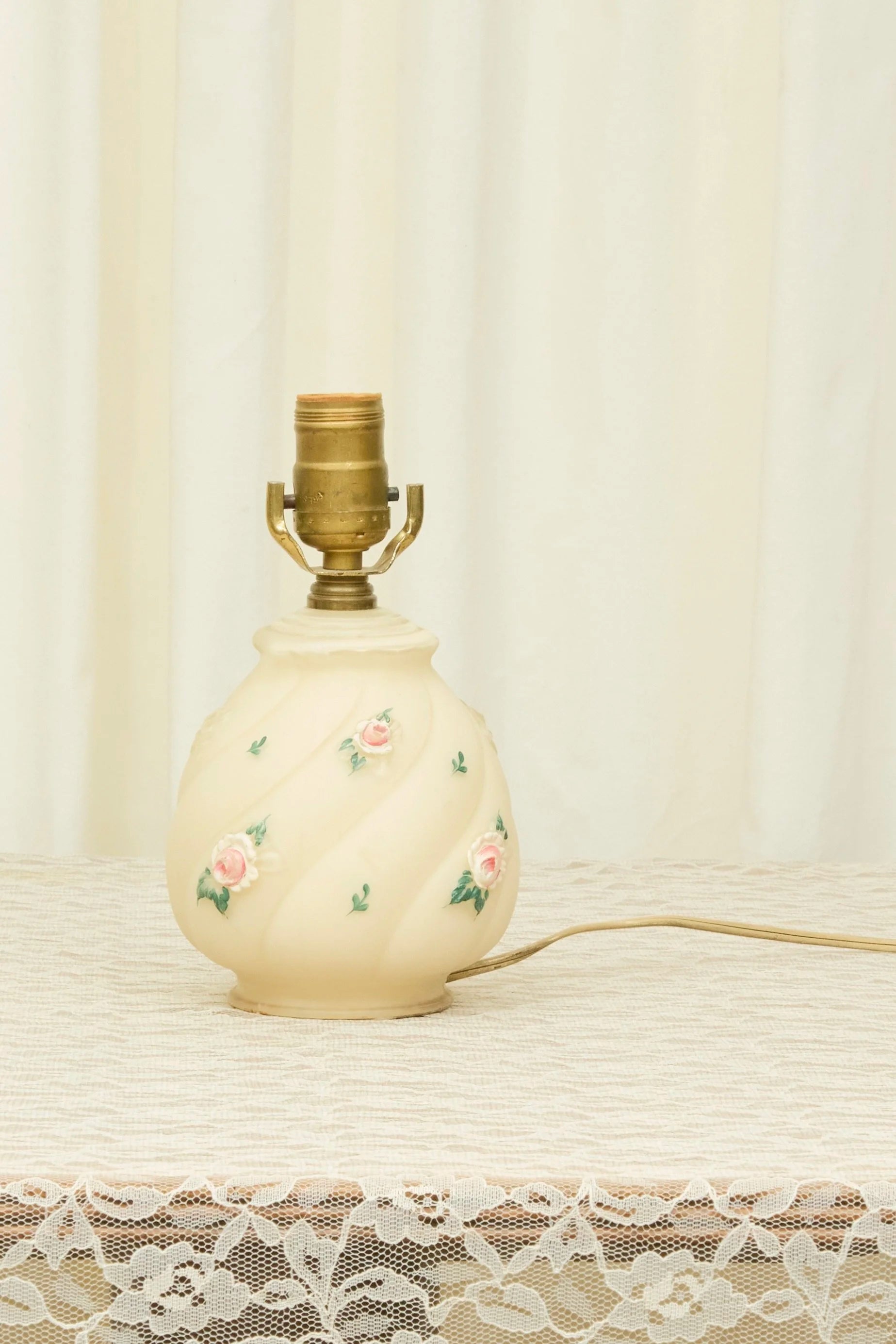 Vintage Floral Lamp with Pom Pom Shade