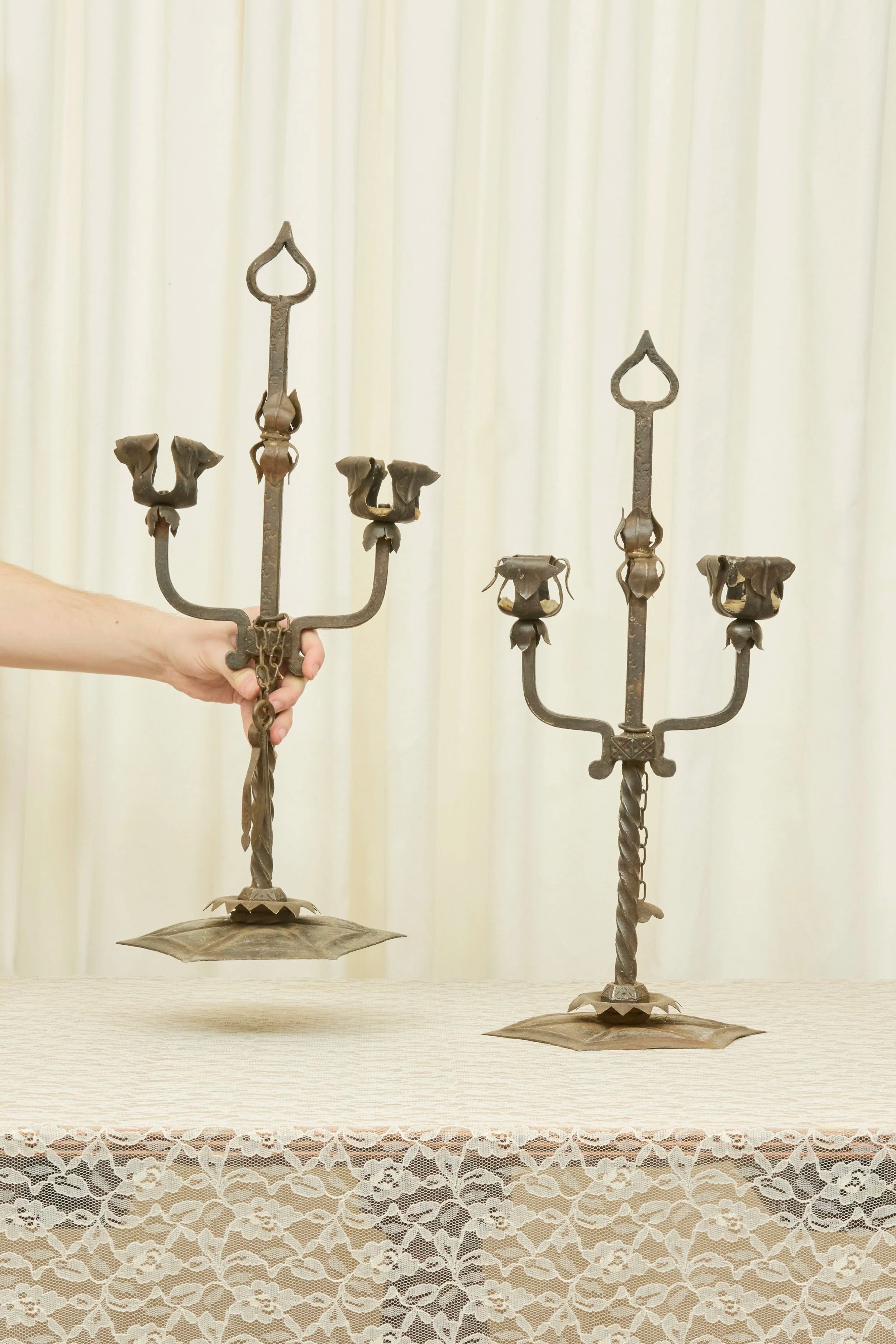 Antique Forged Iron Candelabra Set/2