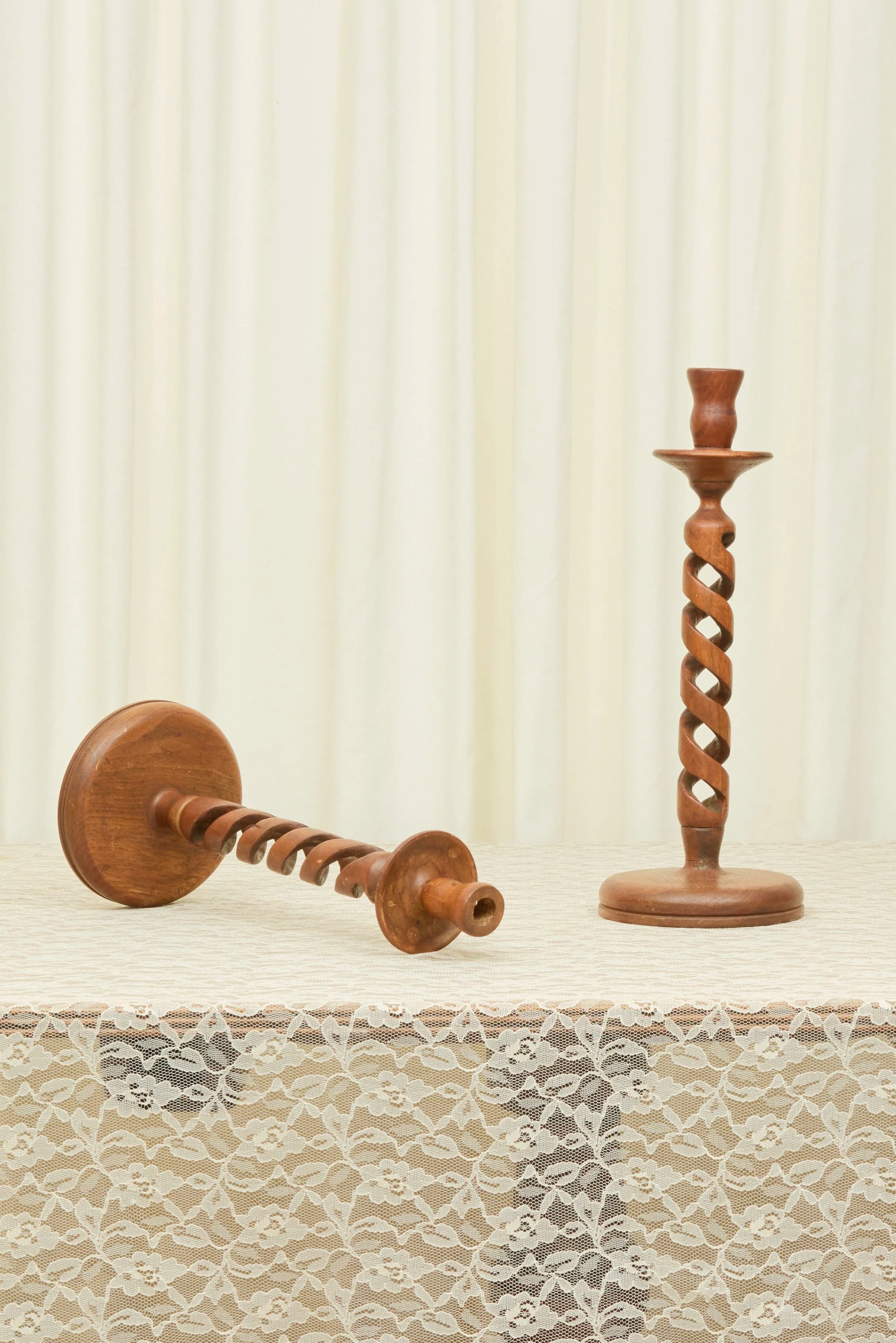 Vintage Barley Twist Candle Holder Set/2