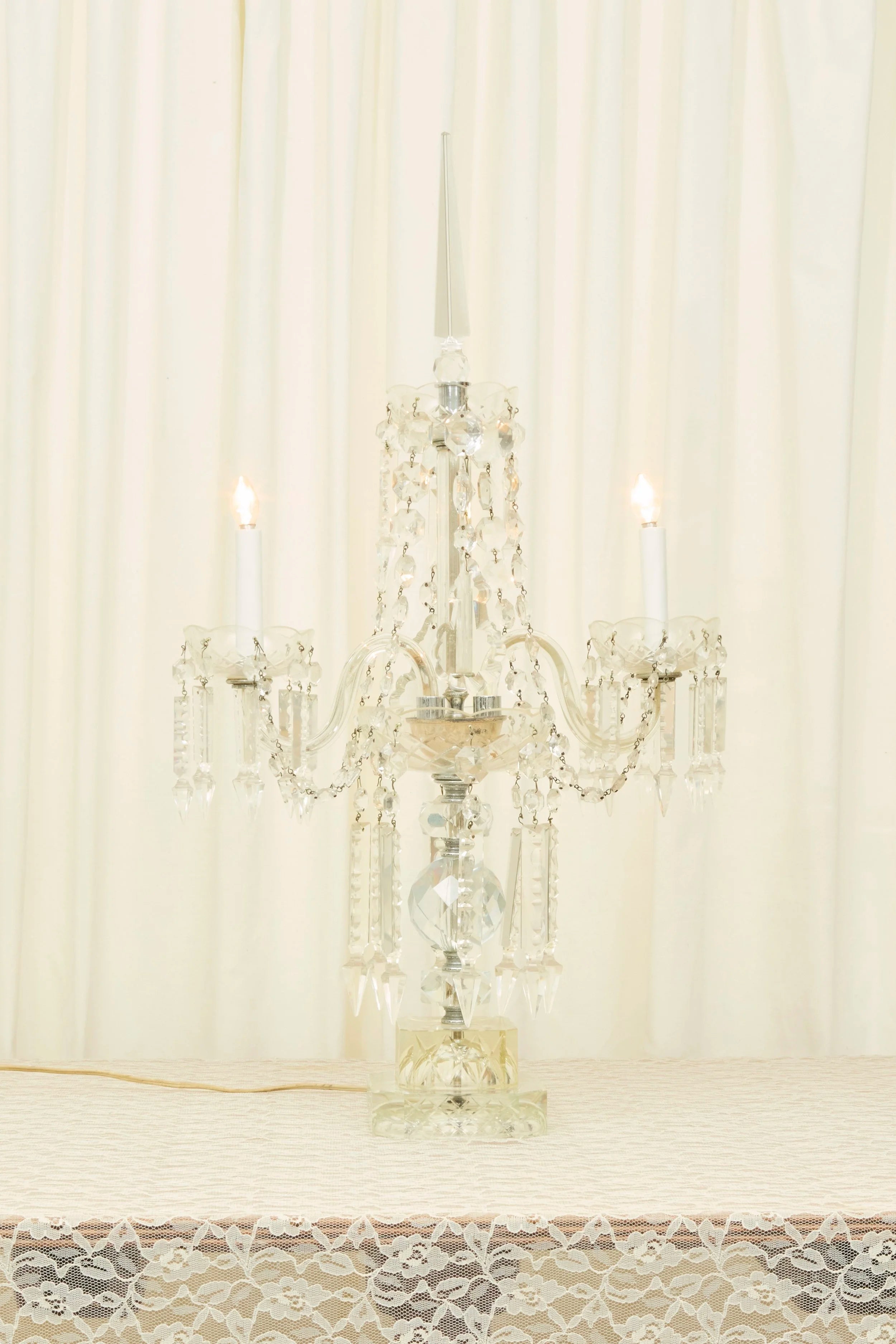 Antique Grand Crystal Candelabra Lamp
