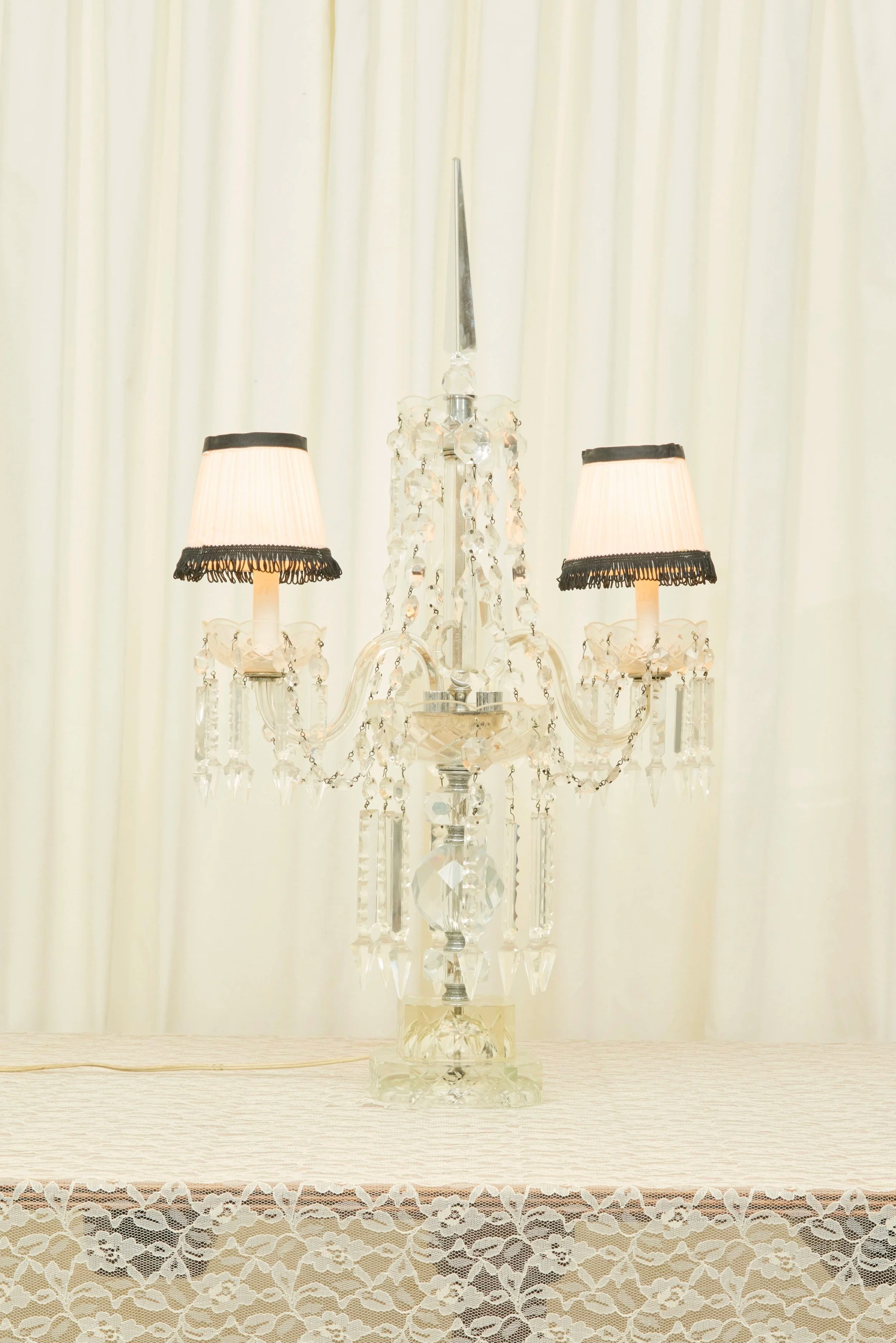 Antique Grand Crystal Candelabra Lamp