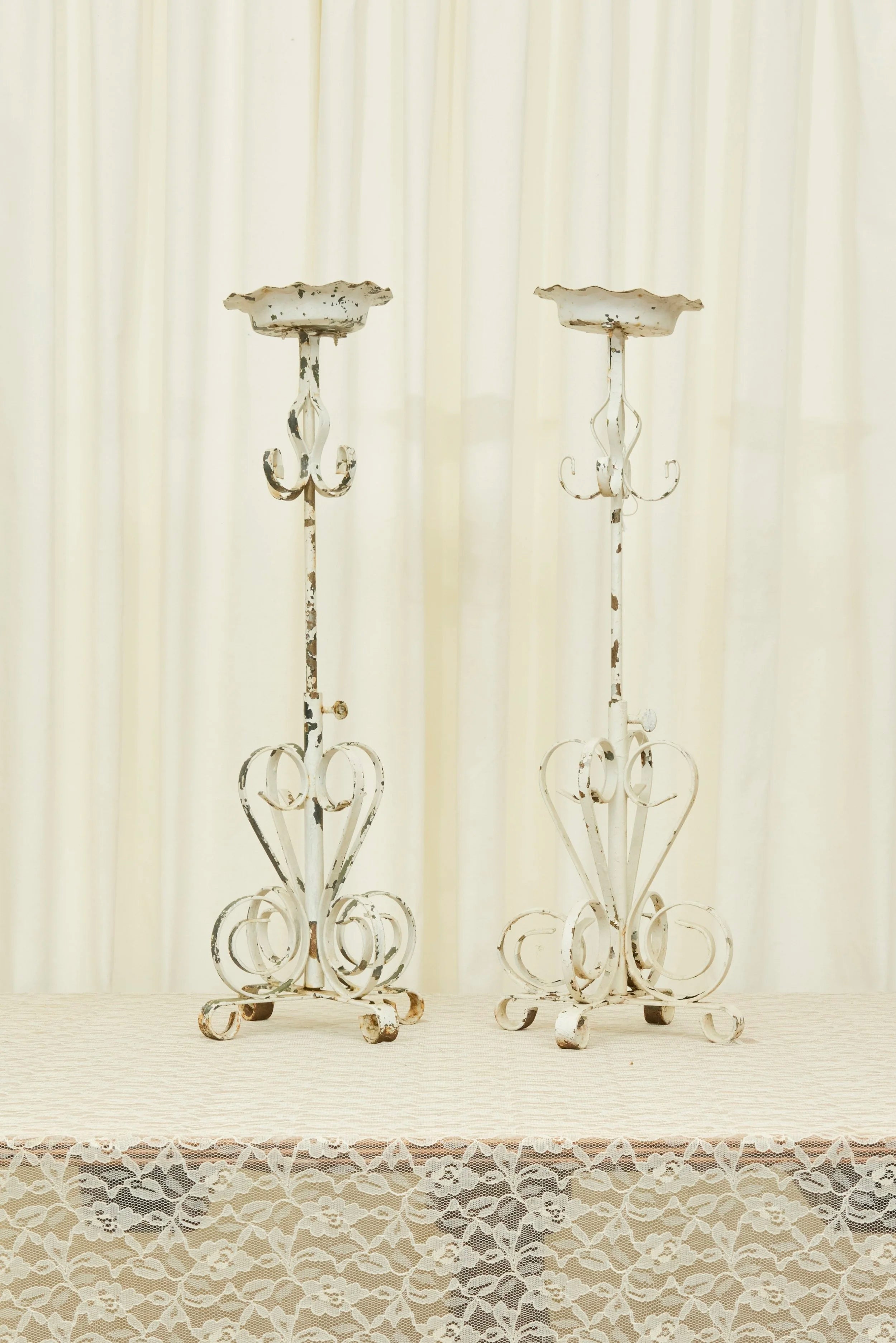 Vintage Wrought Iron Candle/Plant Holder Set/2