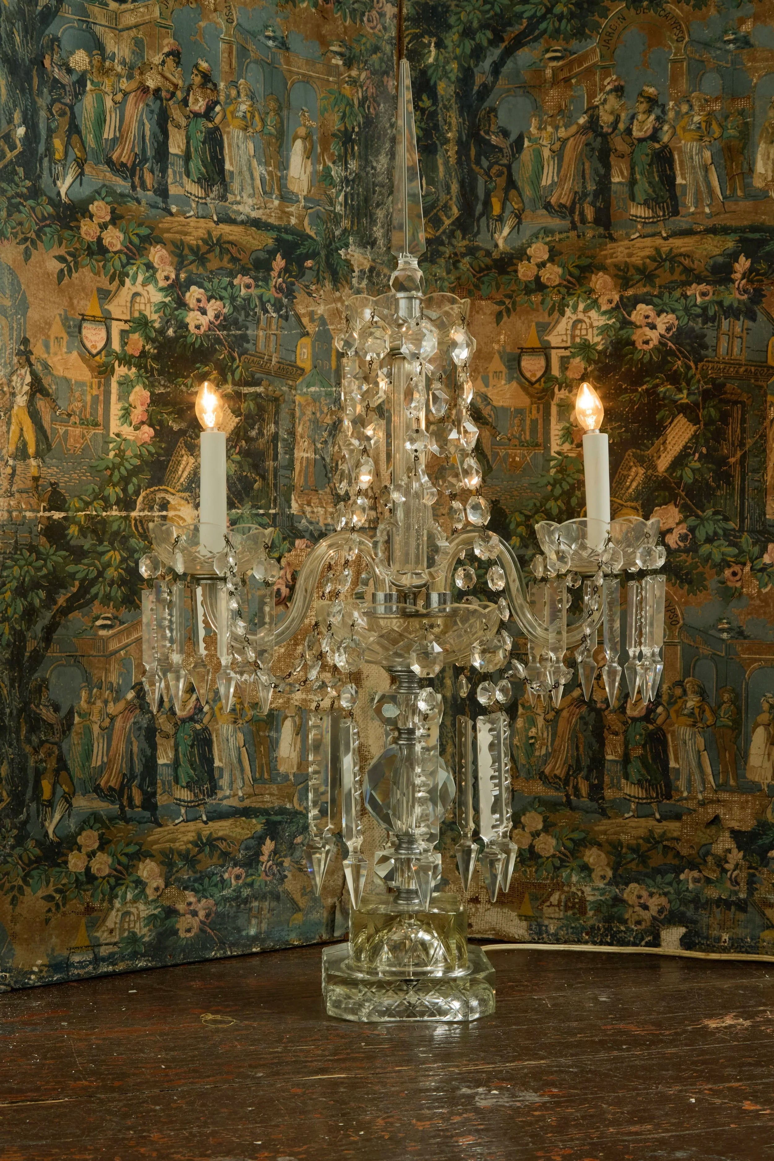 Antique Grand Crystal Candelabra Lamp