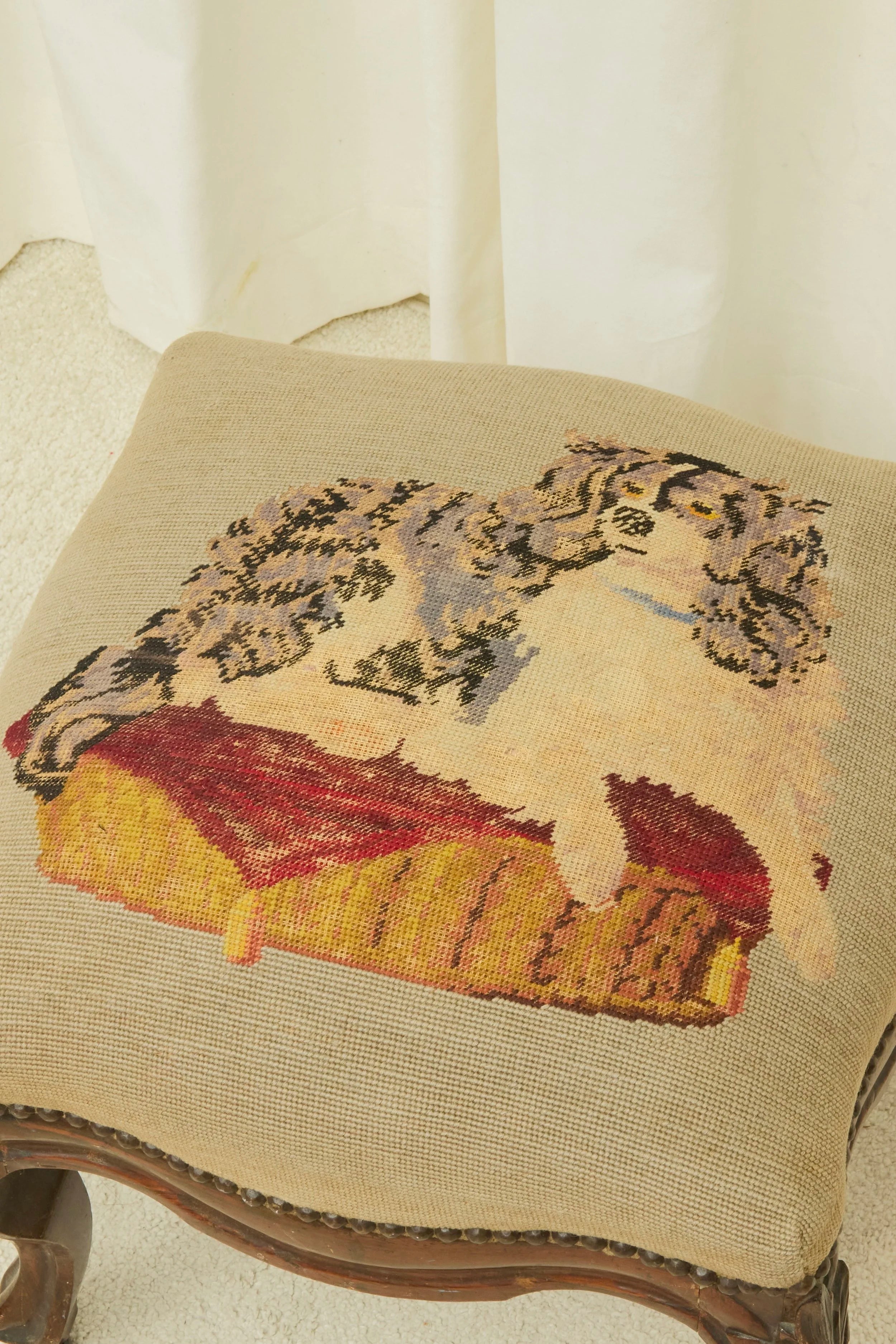 Antique Spaniel Needlepoint Ottoman