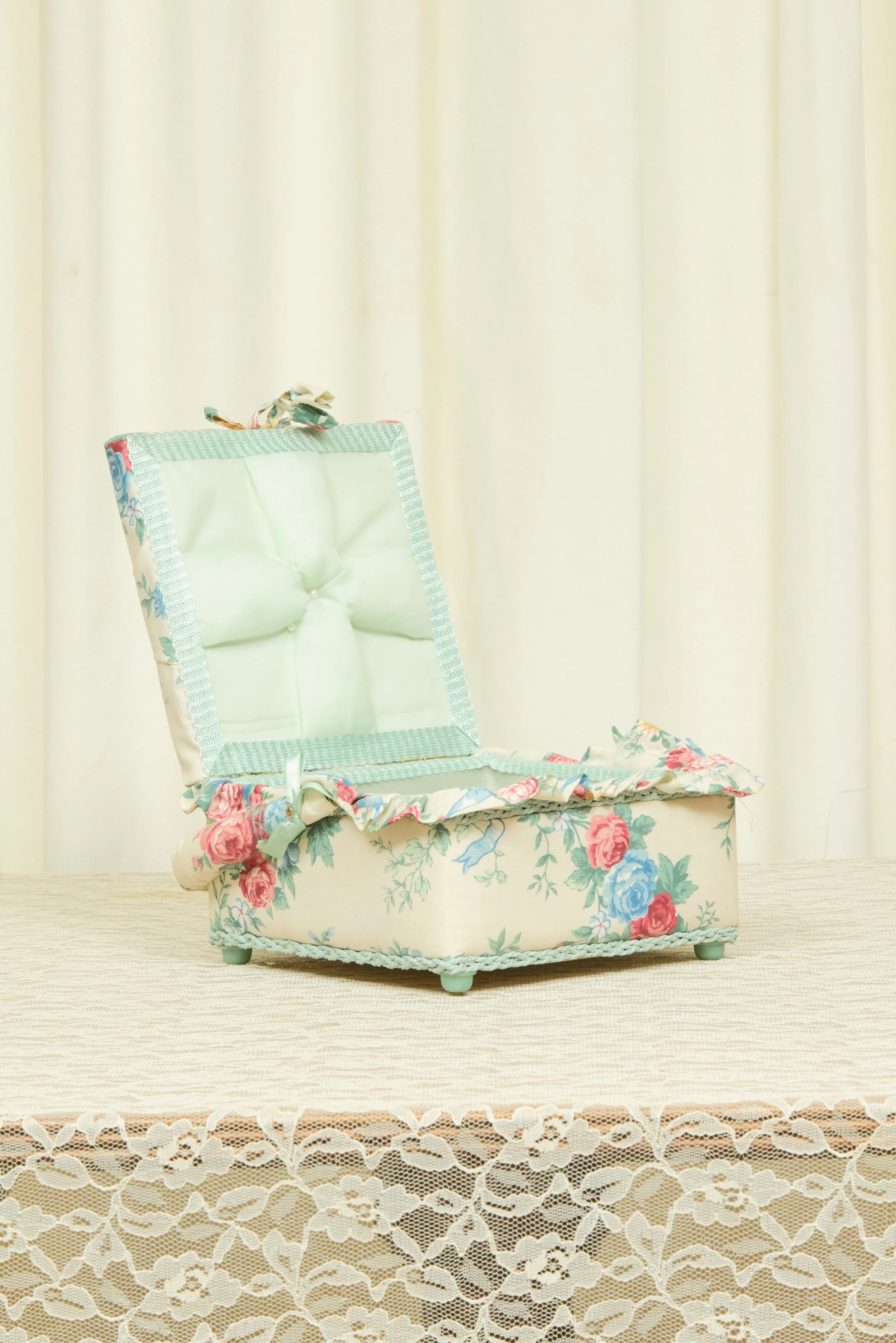 Vintage Floral Upholstered Sewing Basket