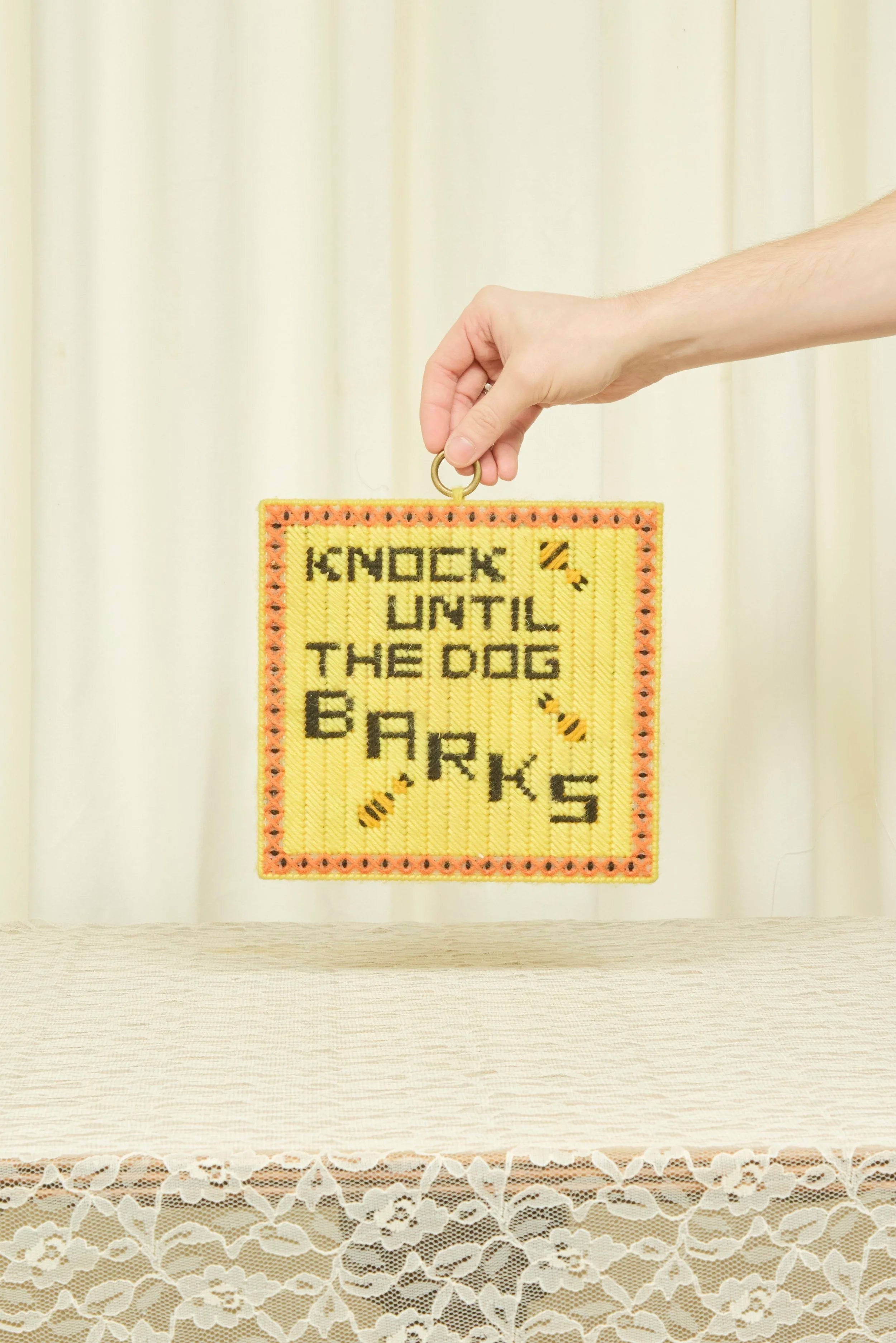 Vintage Double Sided Needlepoint Sign