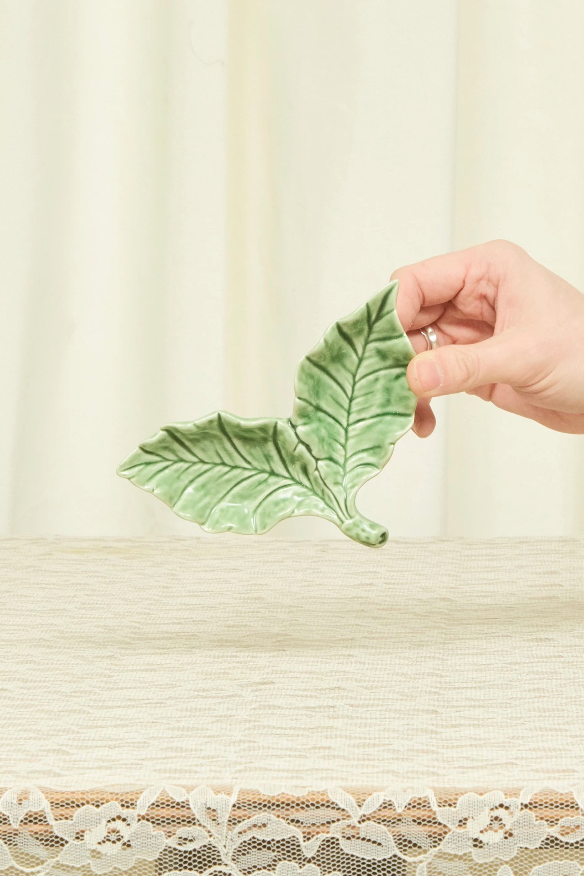 Vintage Majolica Leaf Ring Dish