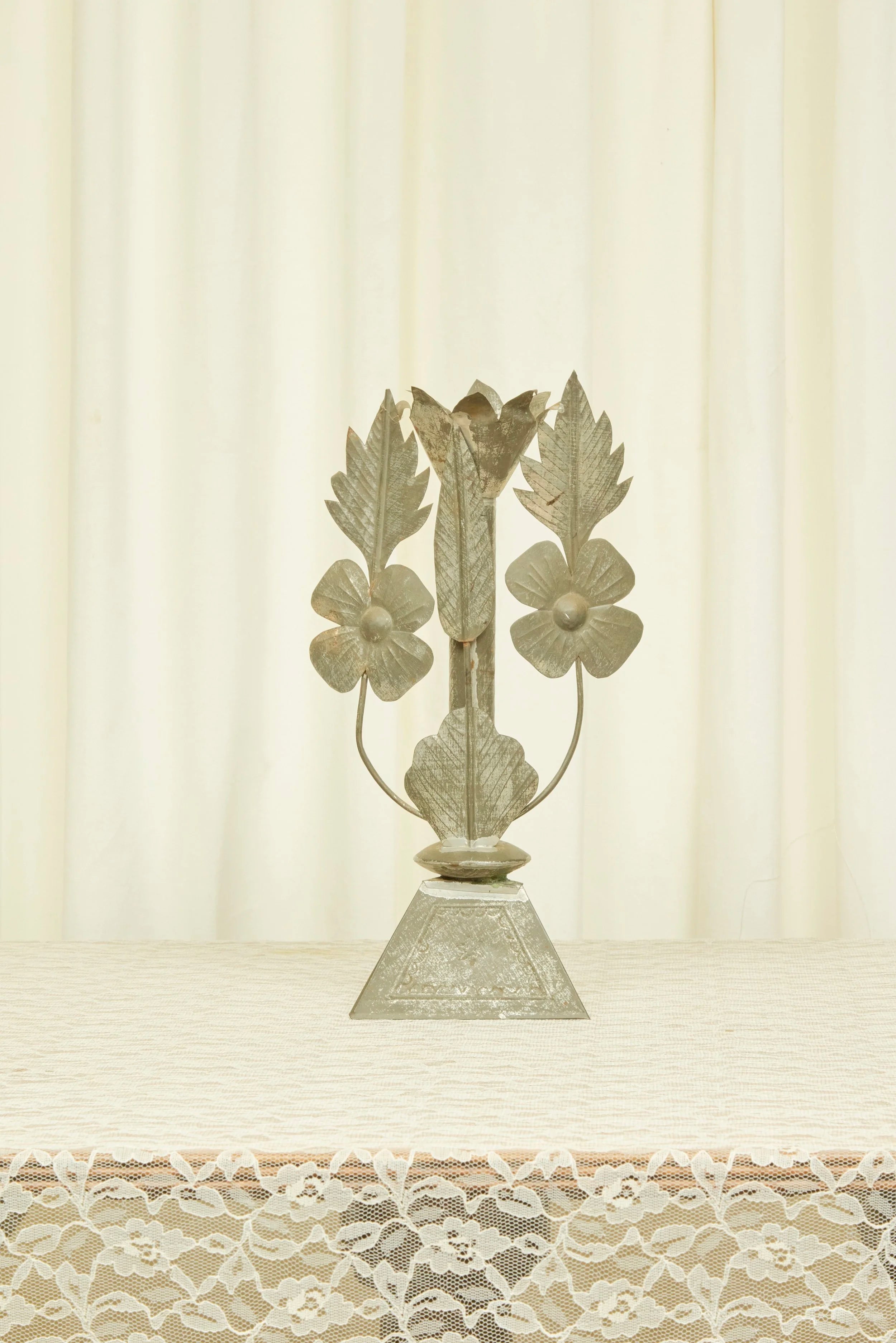 Vintage Tin Floral Candle Holder Set/2