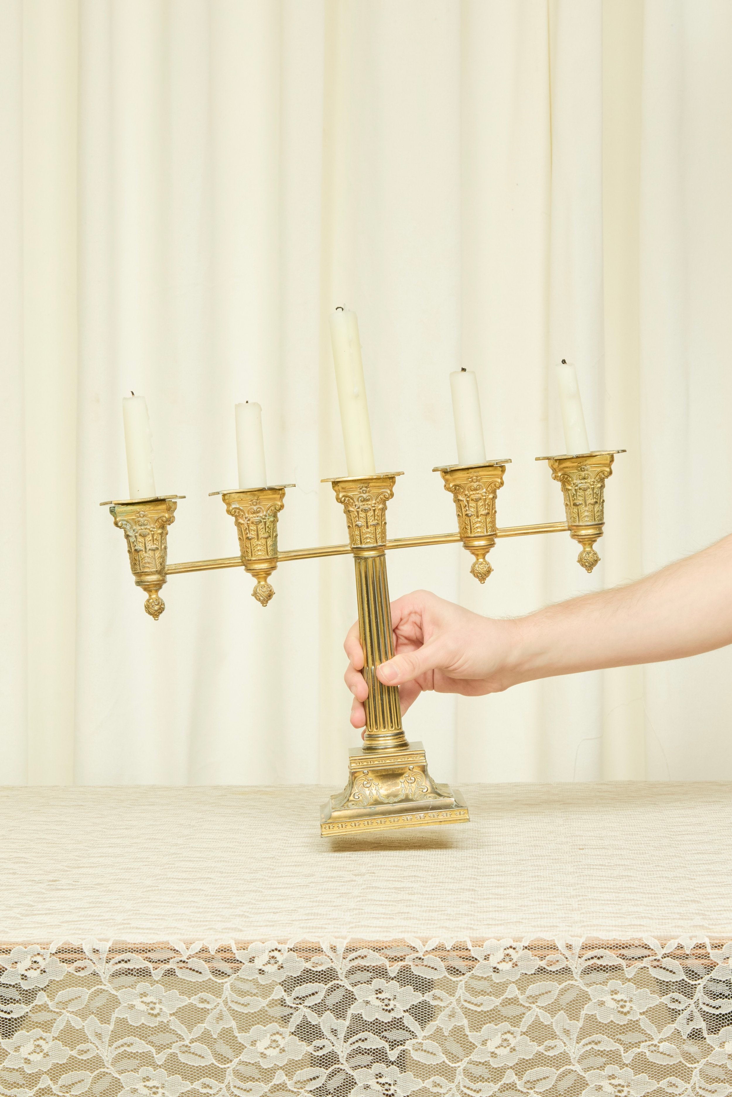 Vintage Brass 5 Arm Candelabra Set/2