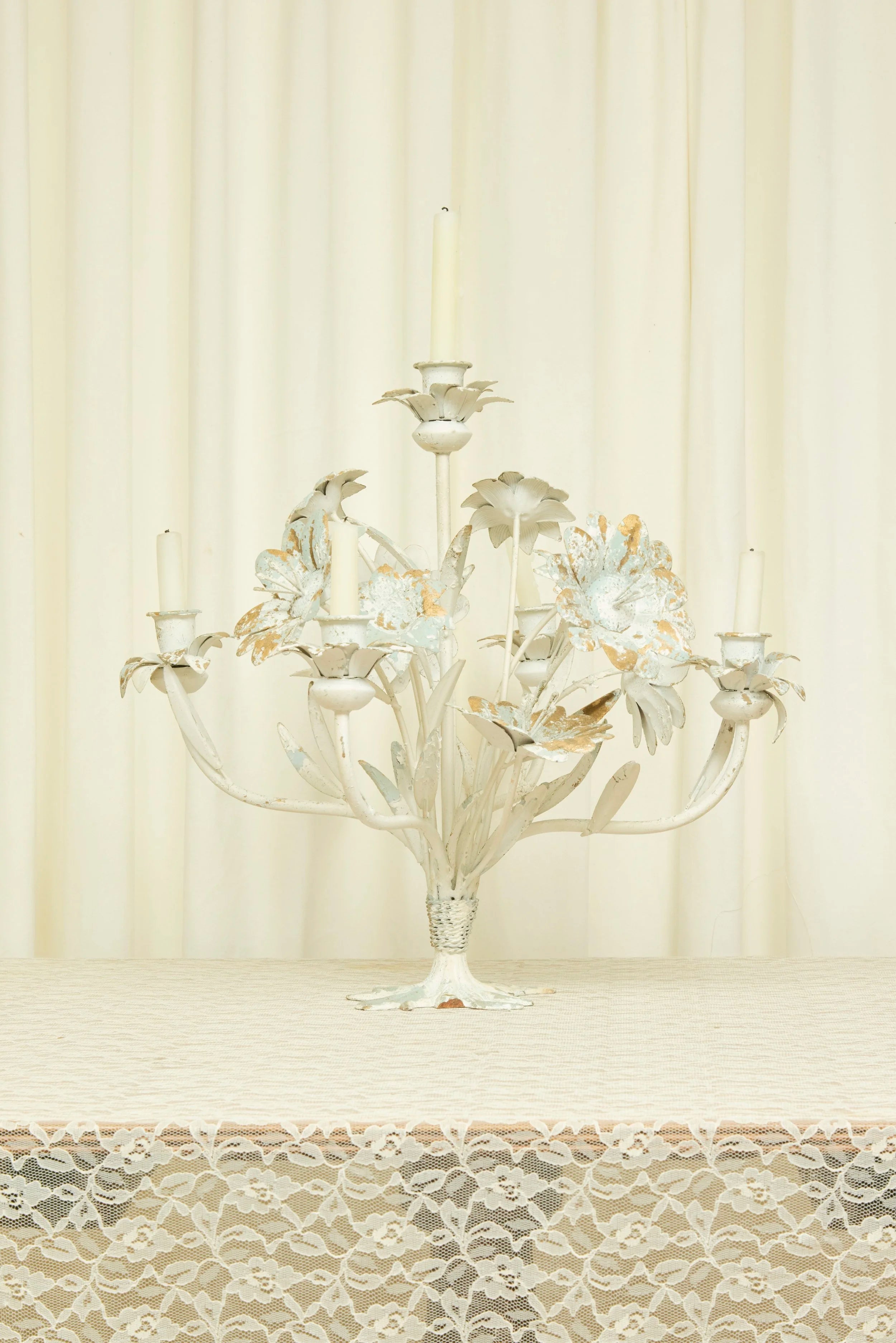 Vintage Chippy Floral 5 Arm Candelabra