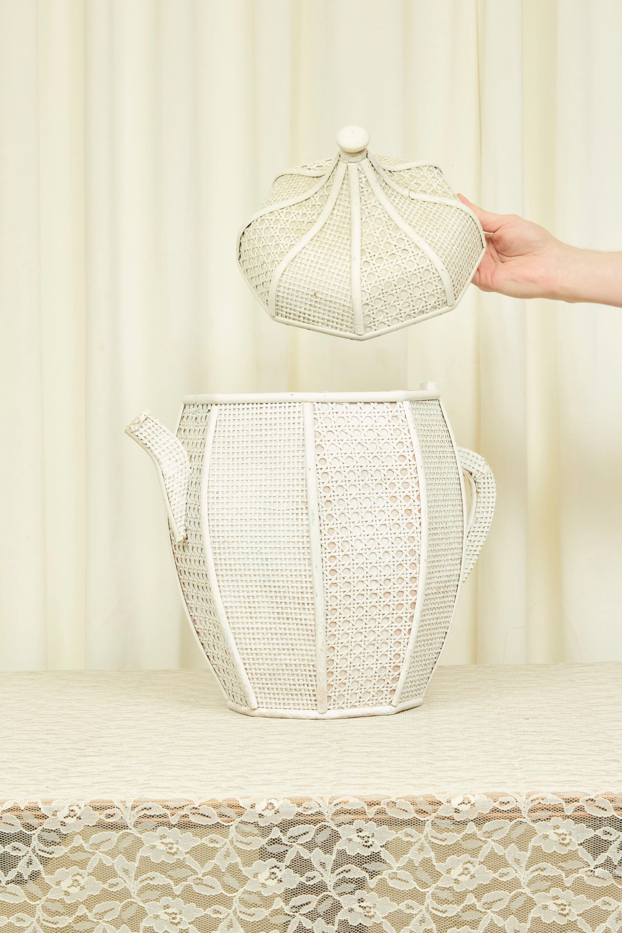 Vintage Tea Pot Wicker Basket