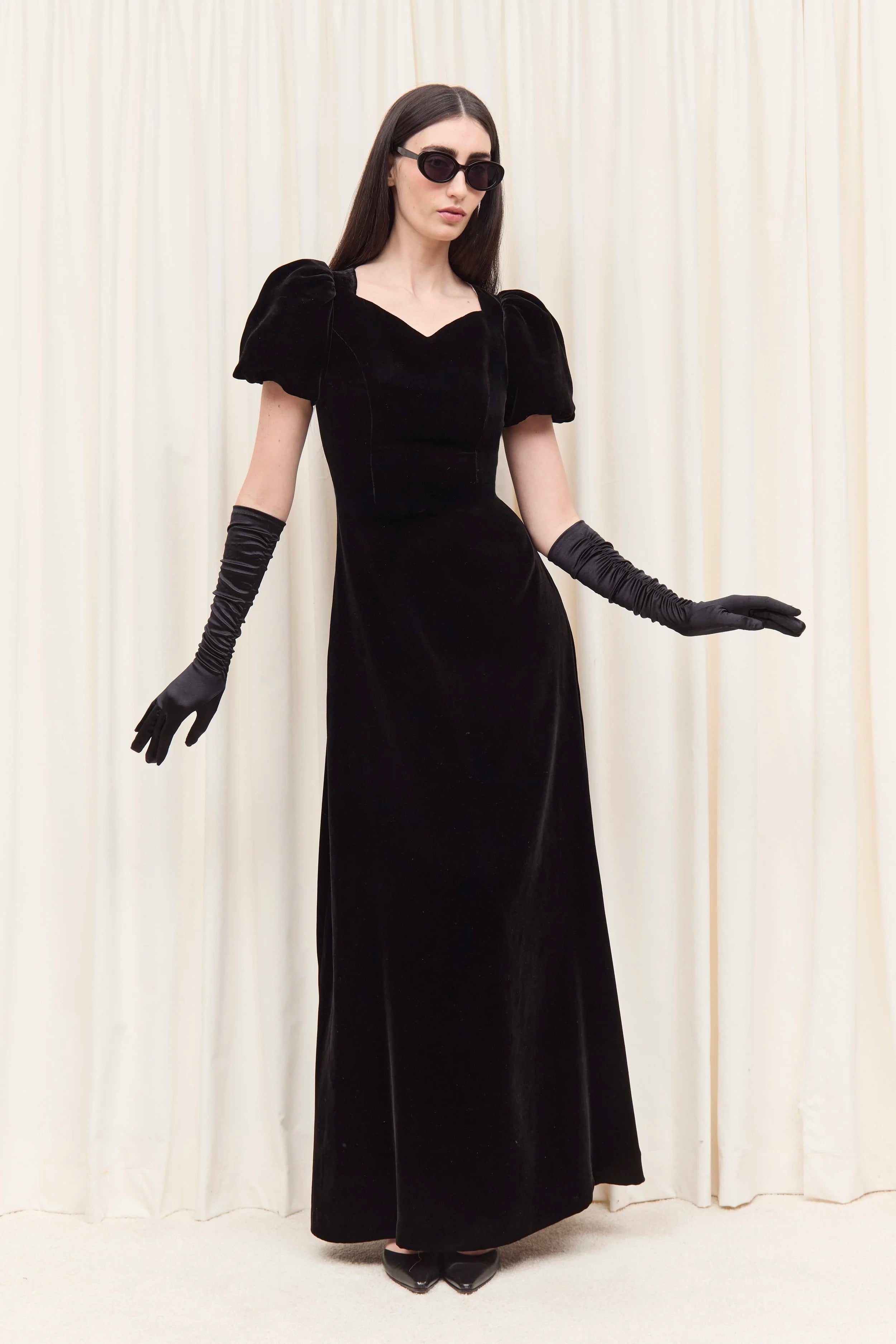 Helene Puff Sleeve Velvet Gown