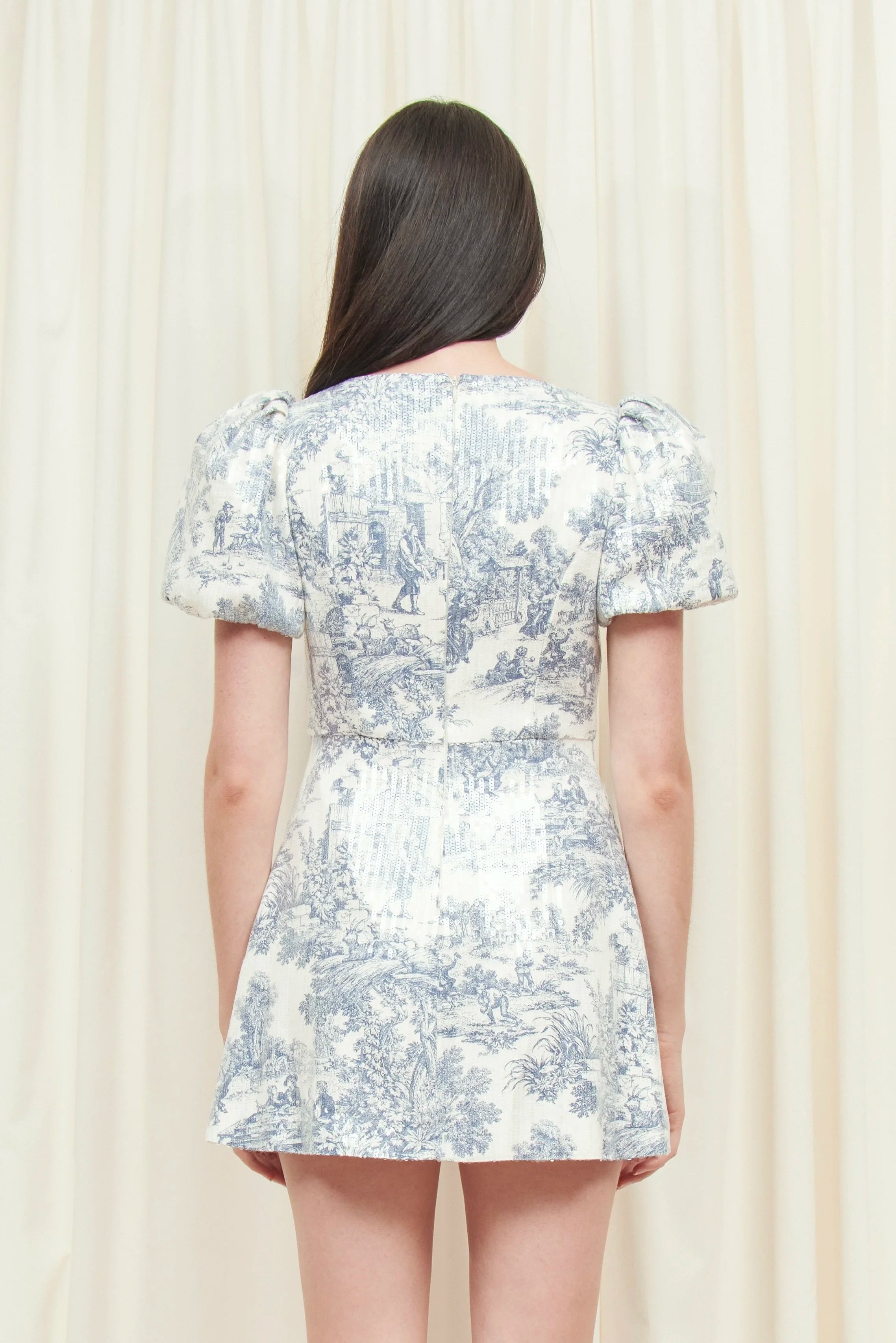 Helene Puff Sleeve Sequin Toile Dress