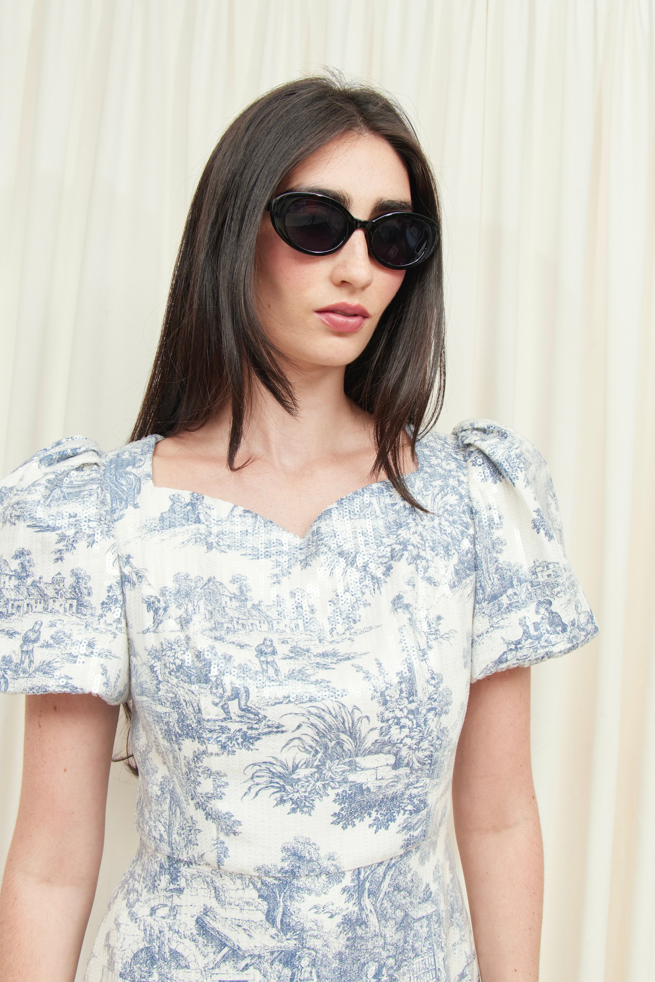 Helene Puff Sleeve Sequin Toile Dress