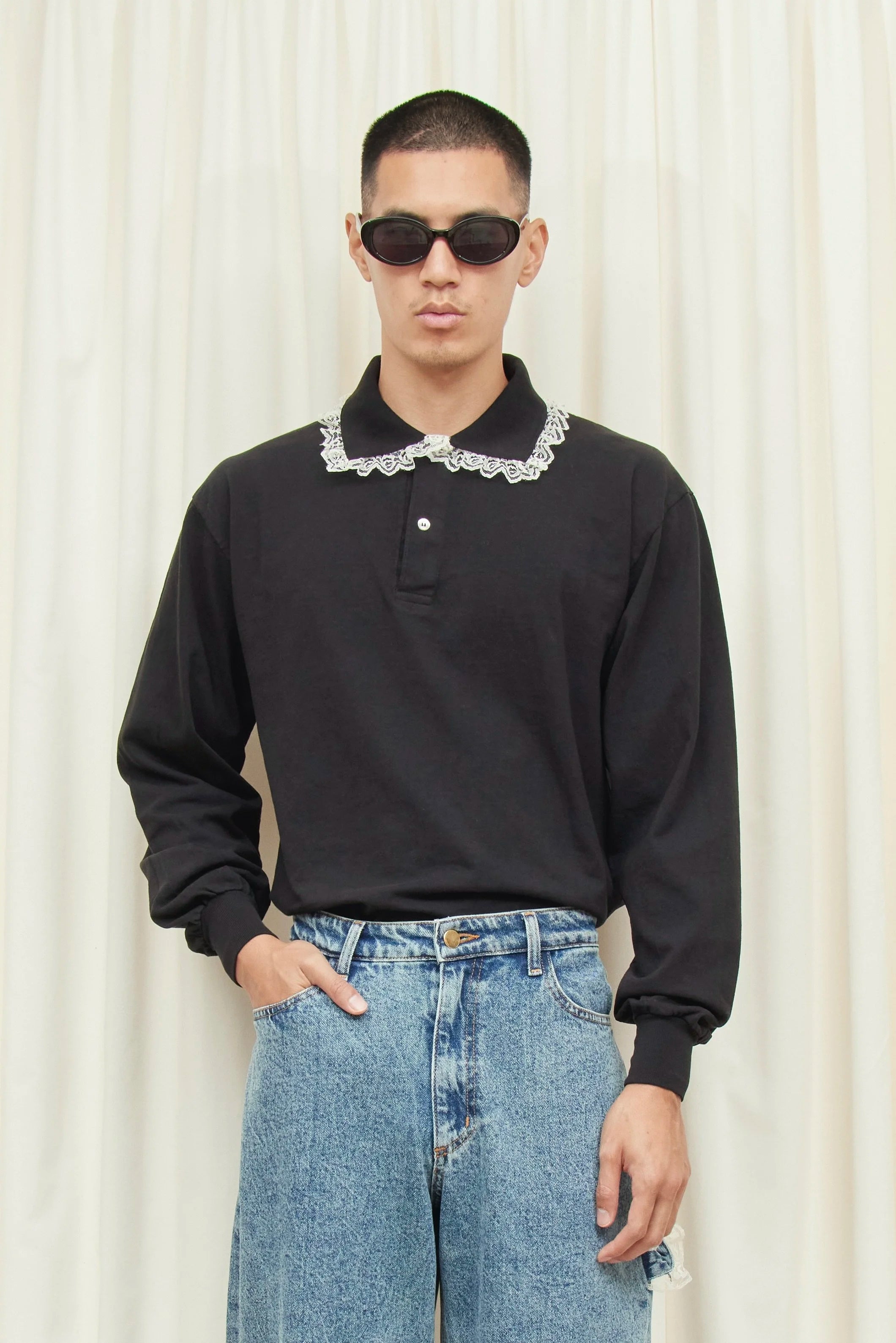 Cletus Lace Trim Long Sleeve Polo