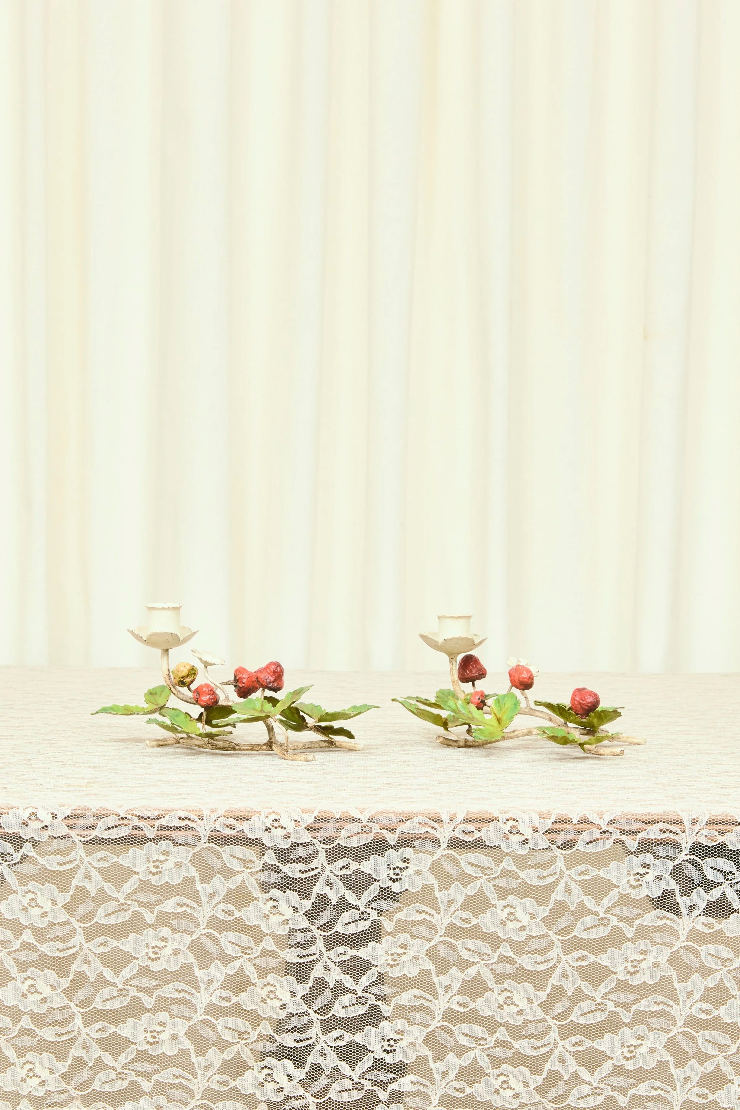 Vintage Italian Metal Strawberry Candle Holders Set/2 (1950's)
