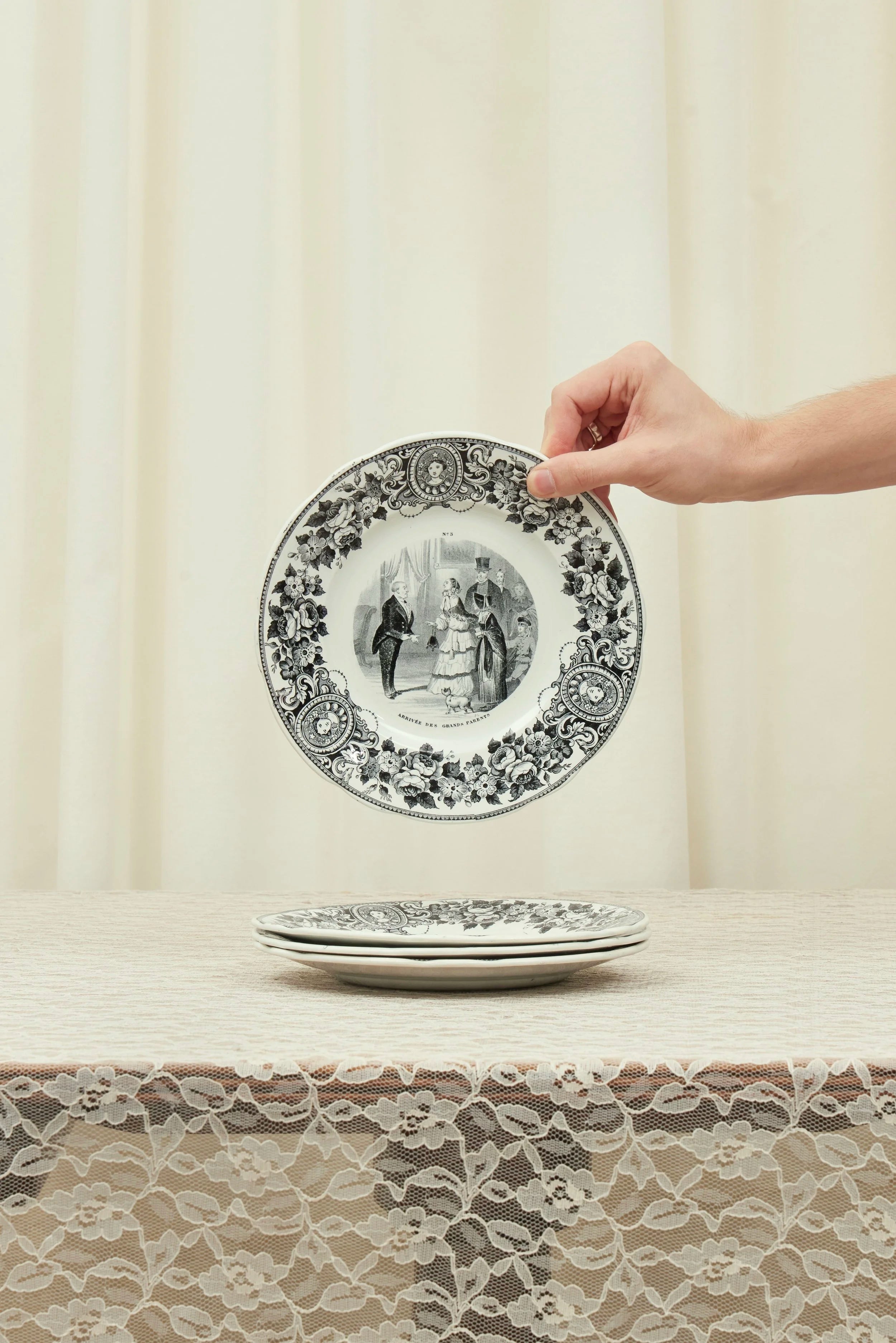 Antique Black Toile French Plate Set of 10