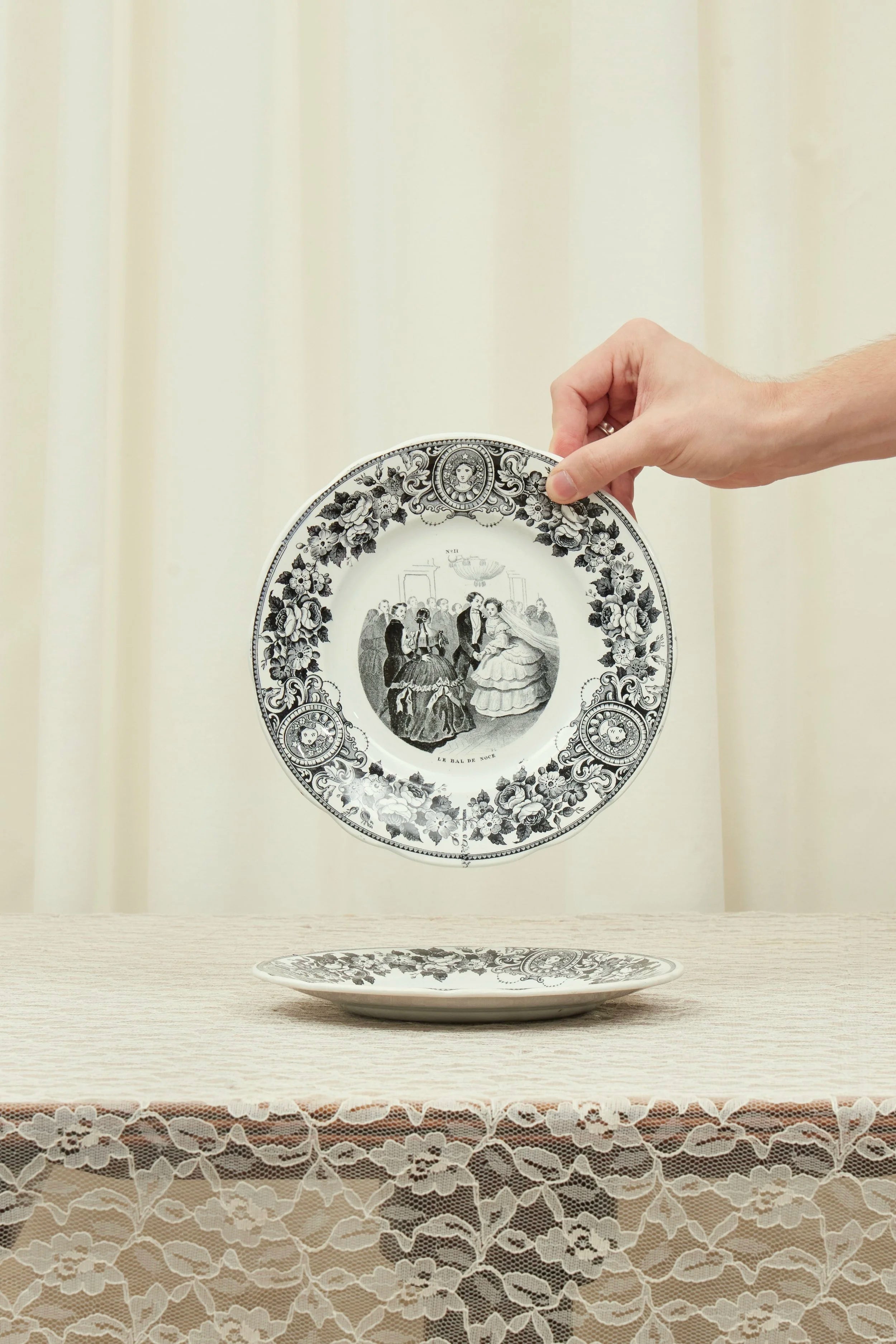 Antique Black Toile French Plate Set of 10