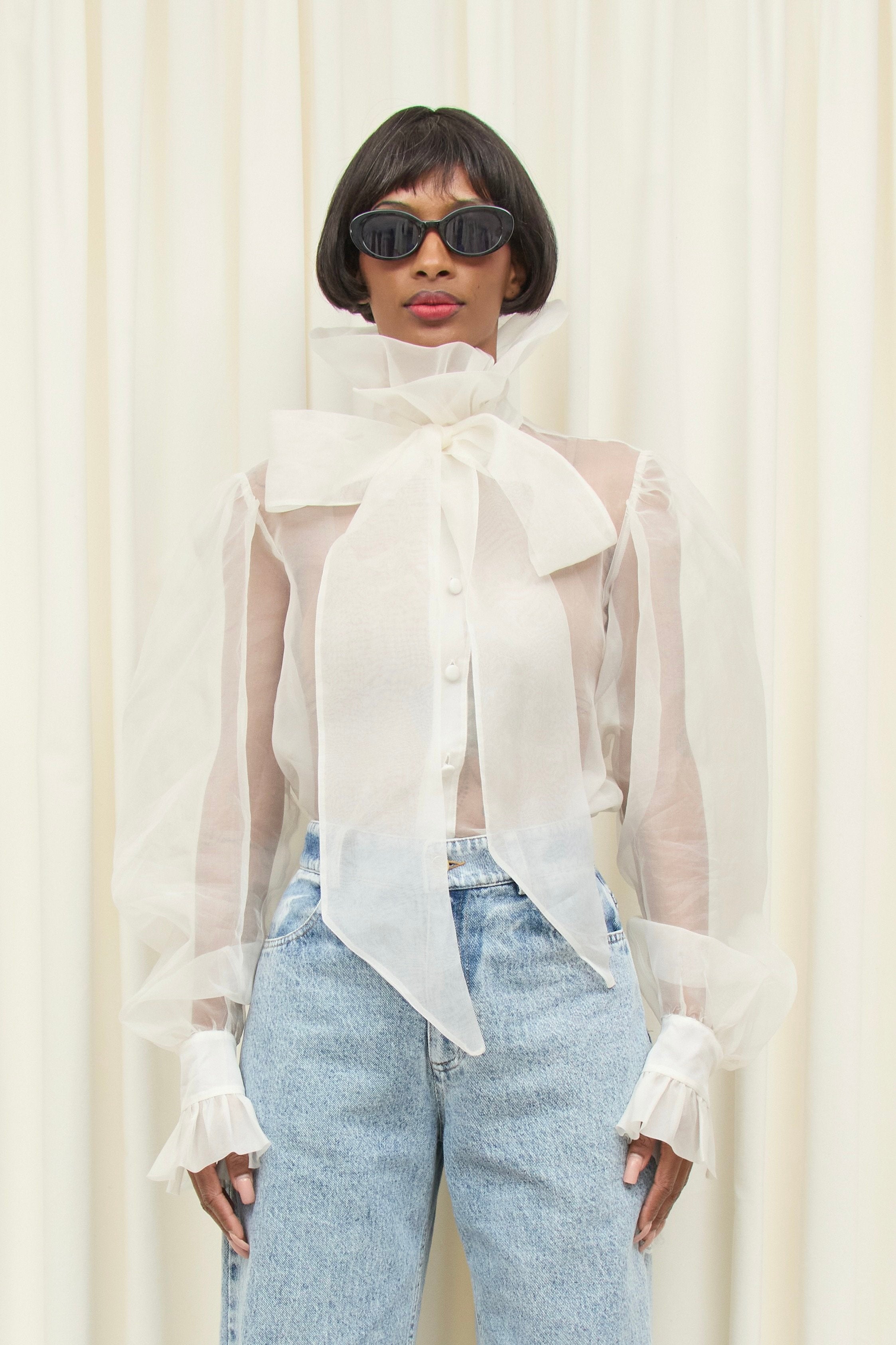 Simone Sheer Organza Pussybow Blouse