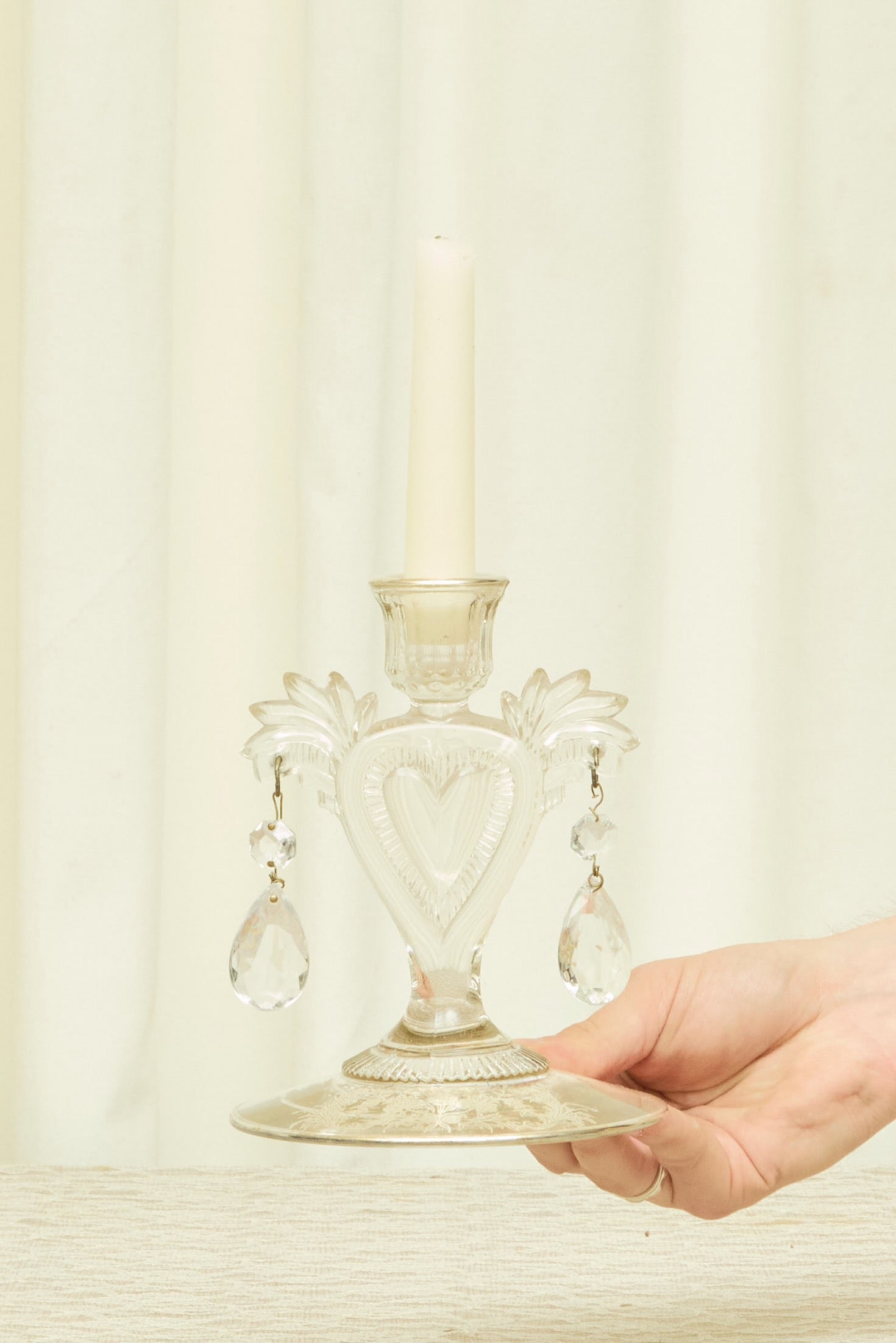 Antique Heart Crystal Candle Holder