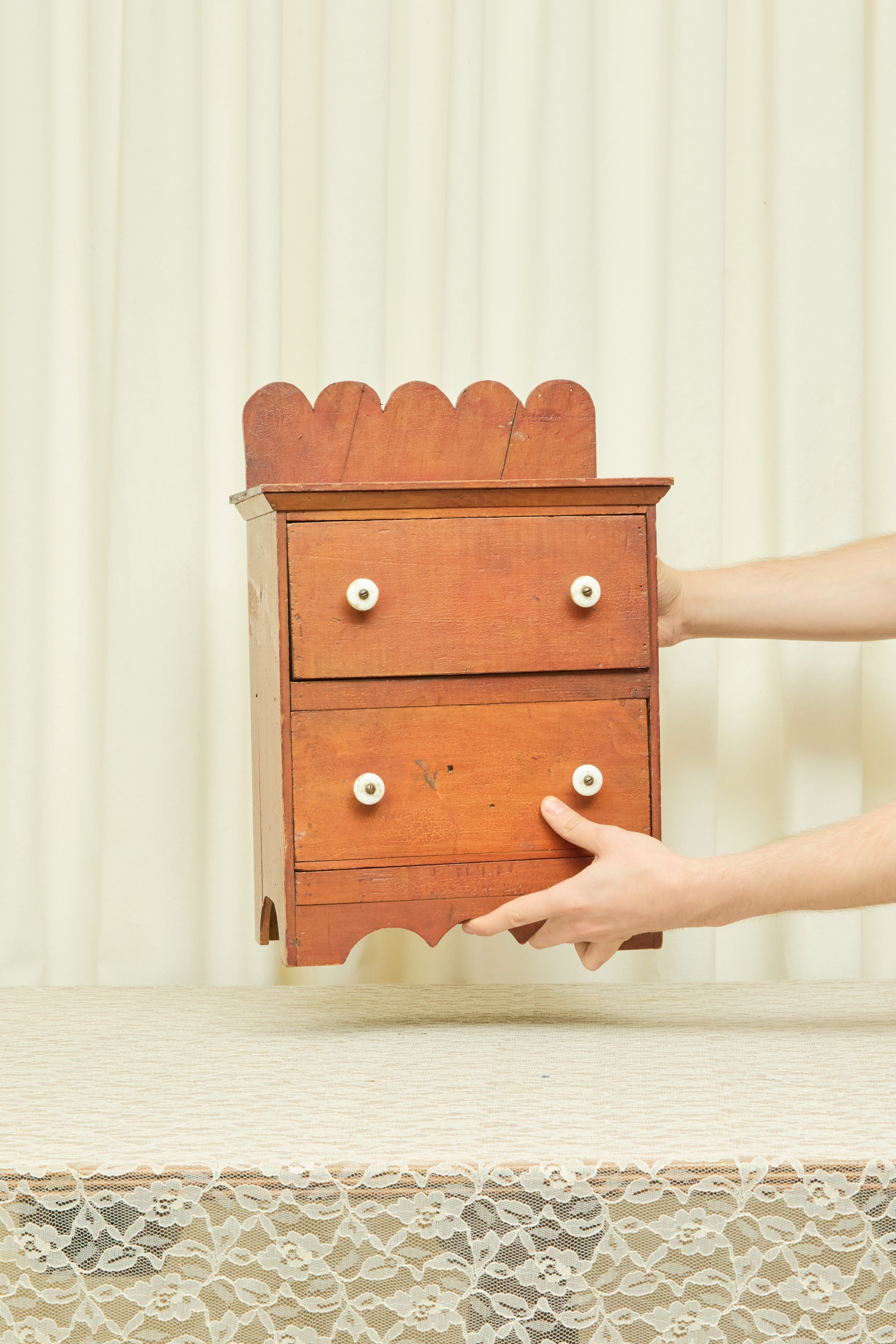 Antique Scalloped Mini Dresser/Jewelry Box
