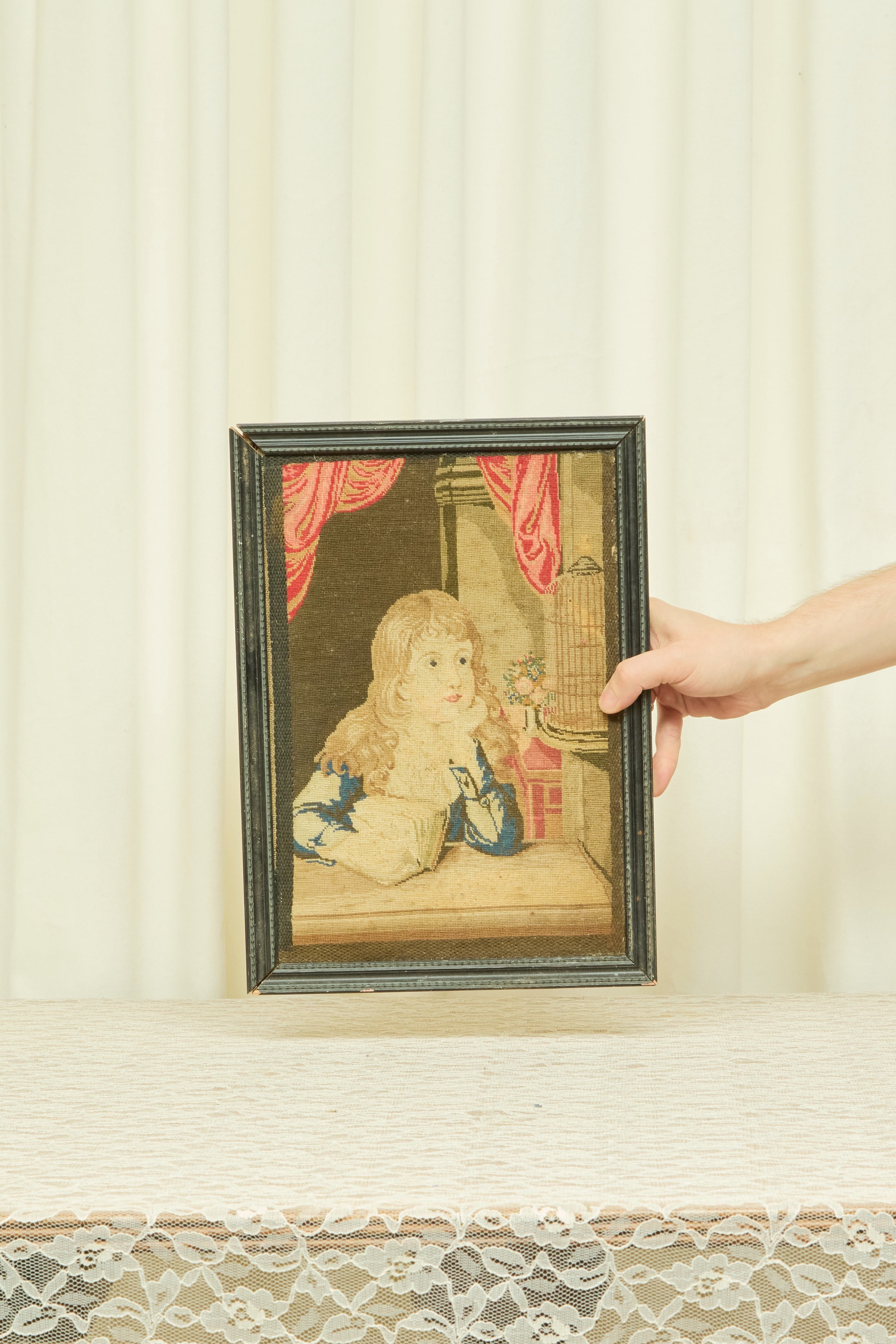 Antique Victorian Girl Needlepoint