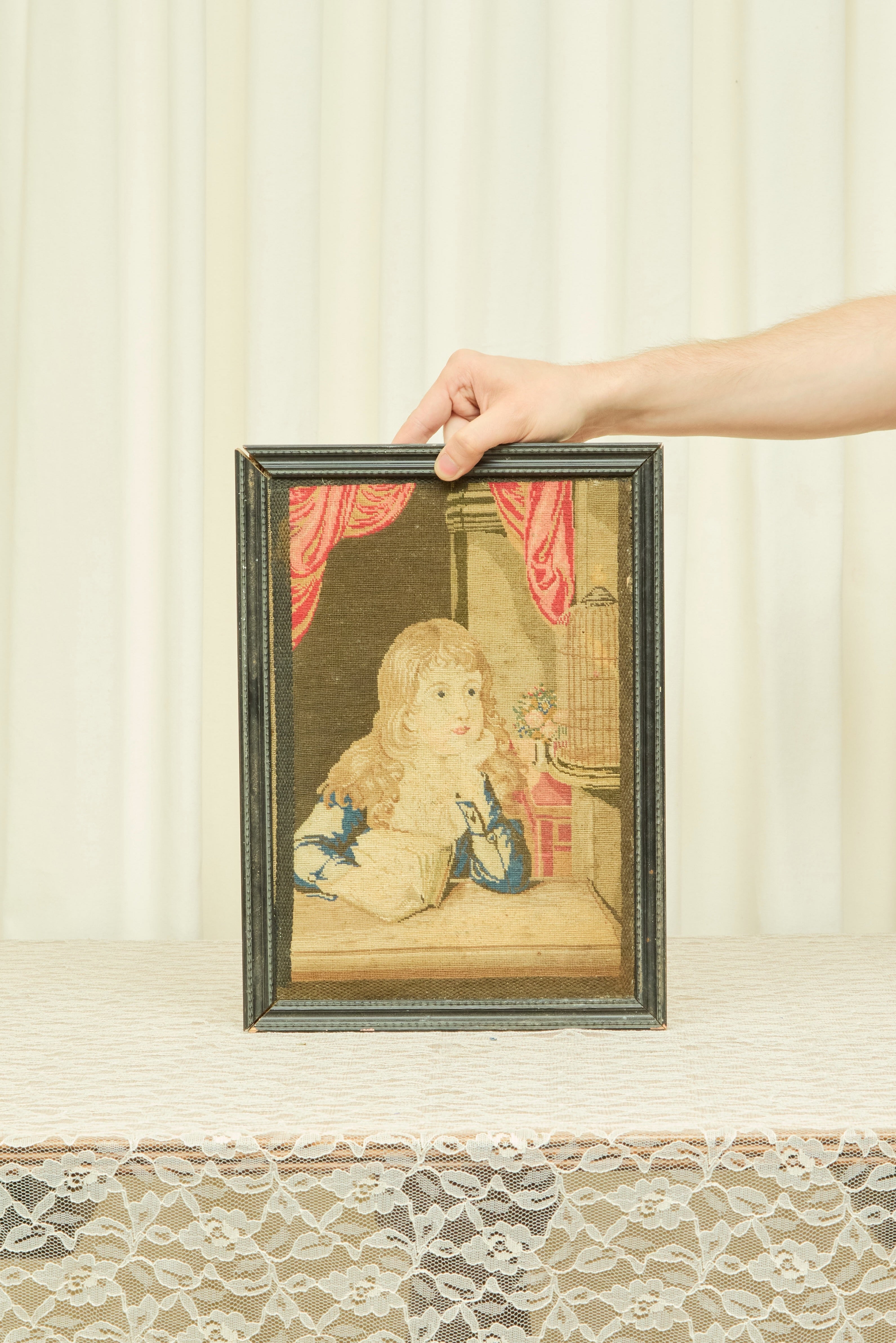 Antique Victorian Girl Needlepoint