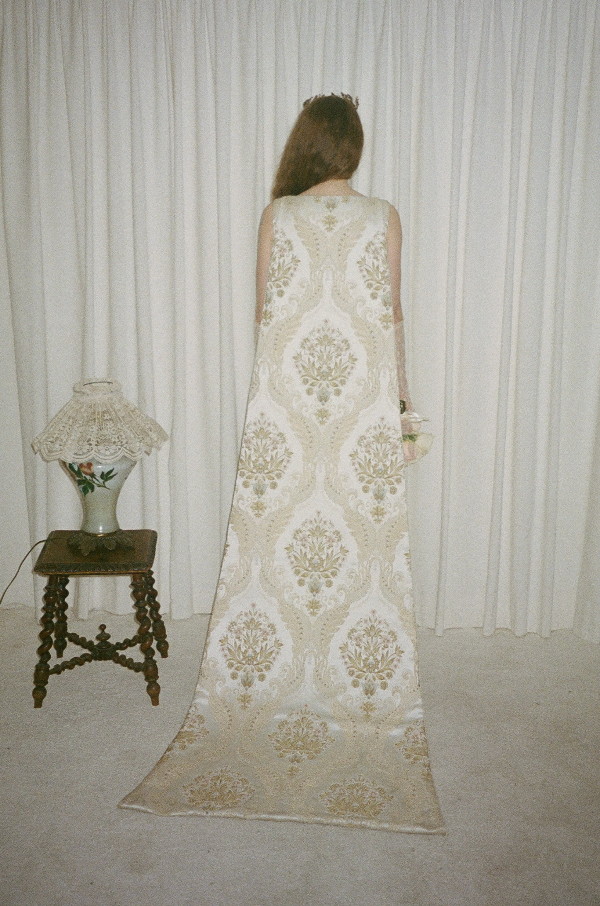 Hencil Floral Brocade Train Gown