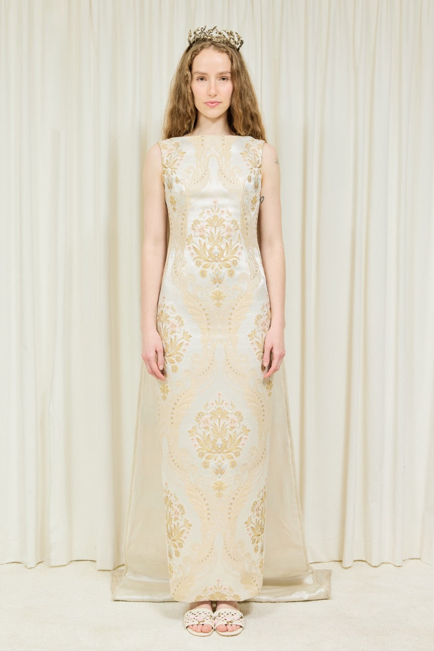 Hencil Floral Brocade Train Gown
