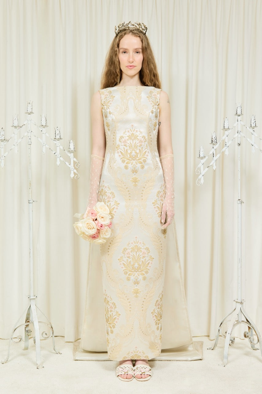Hencil Floral Brocade Train Gown