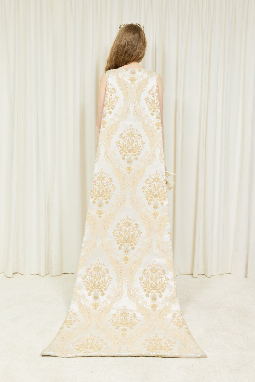 Hencil Floral Brocade Train Gown