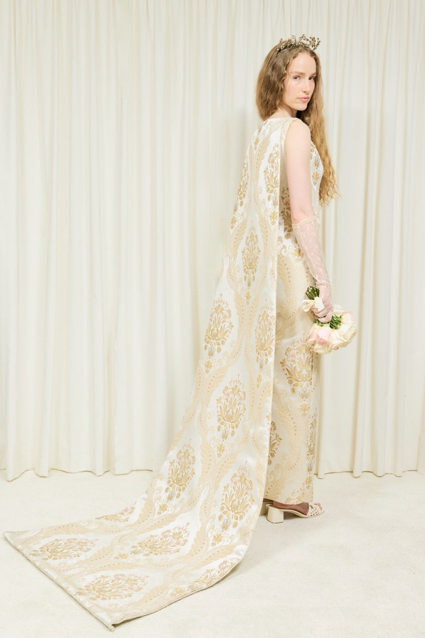 Hencil Floral Brocade Train Gown